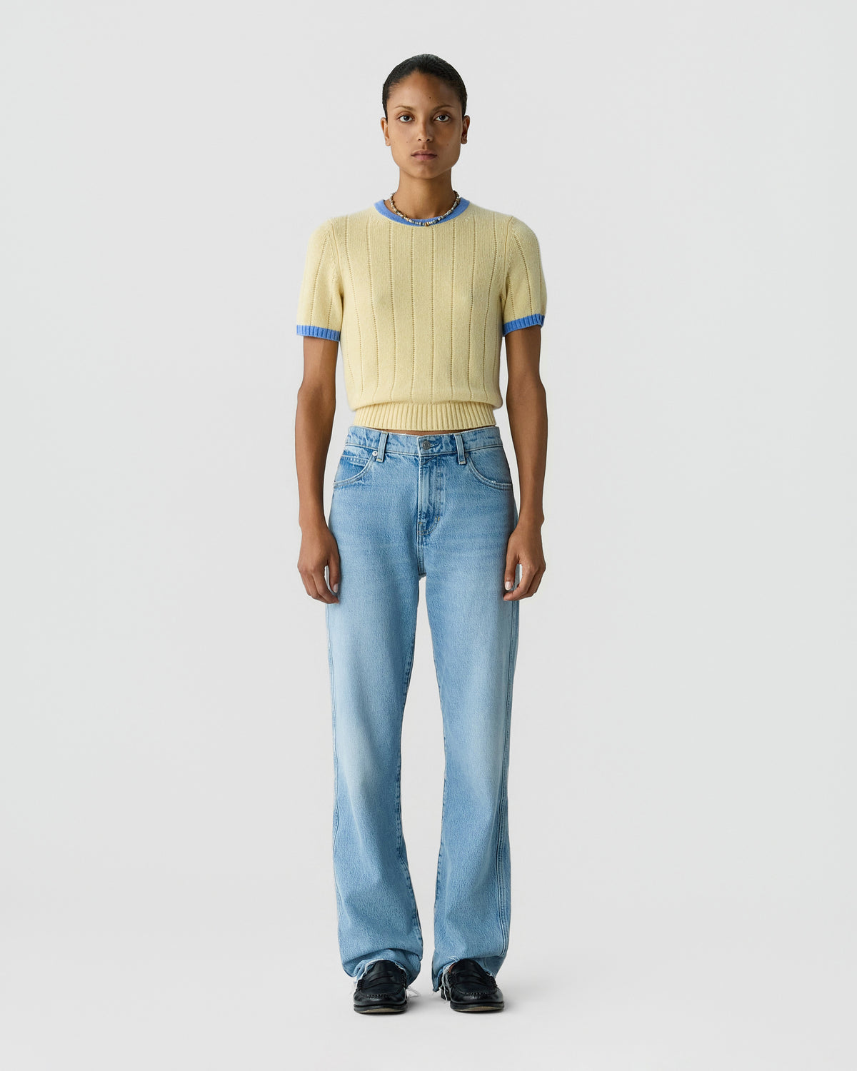 Rib Ringer Tee - Butter/Delft Blue