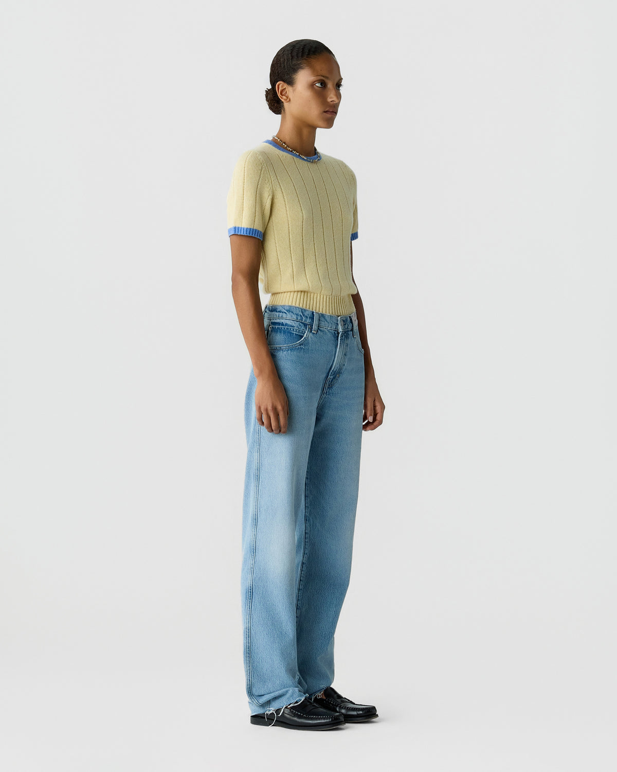 Rib Ringer Tee - Butter/Delft Blue