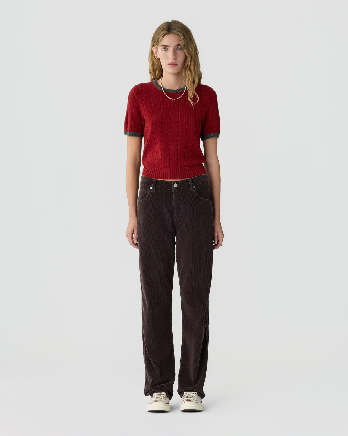 Rib Ringer Tee - Carmine/Charcoal