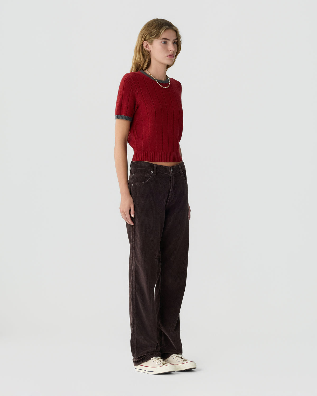 Rib Ringer Tee - Carmine/Charcoal