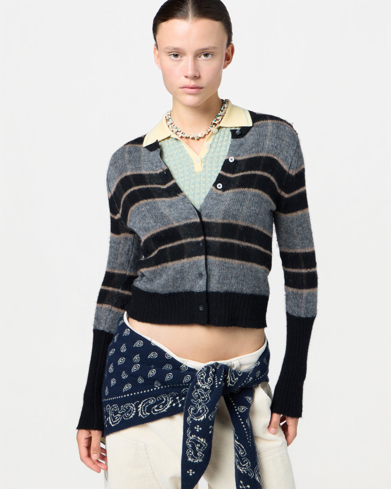 Shadow Plaid Cardigan - Black Combo