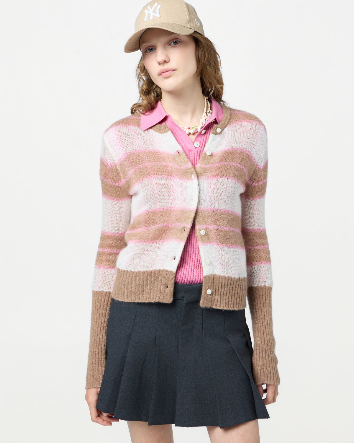 Shadow Plaid Cardigan - Taupe Combo