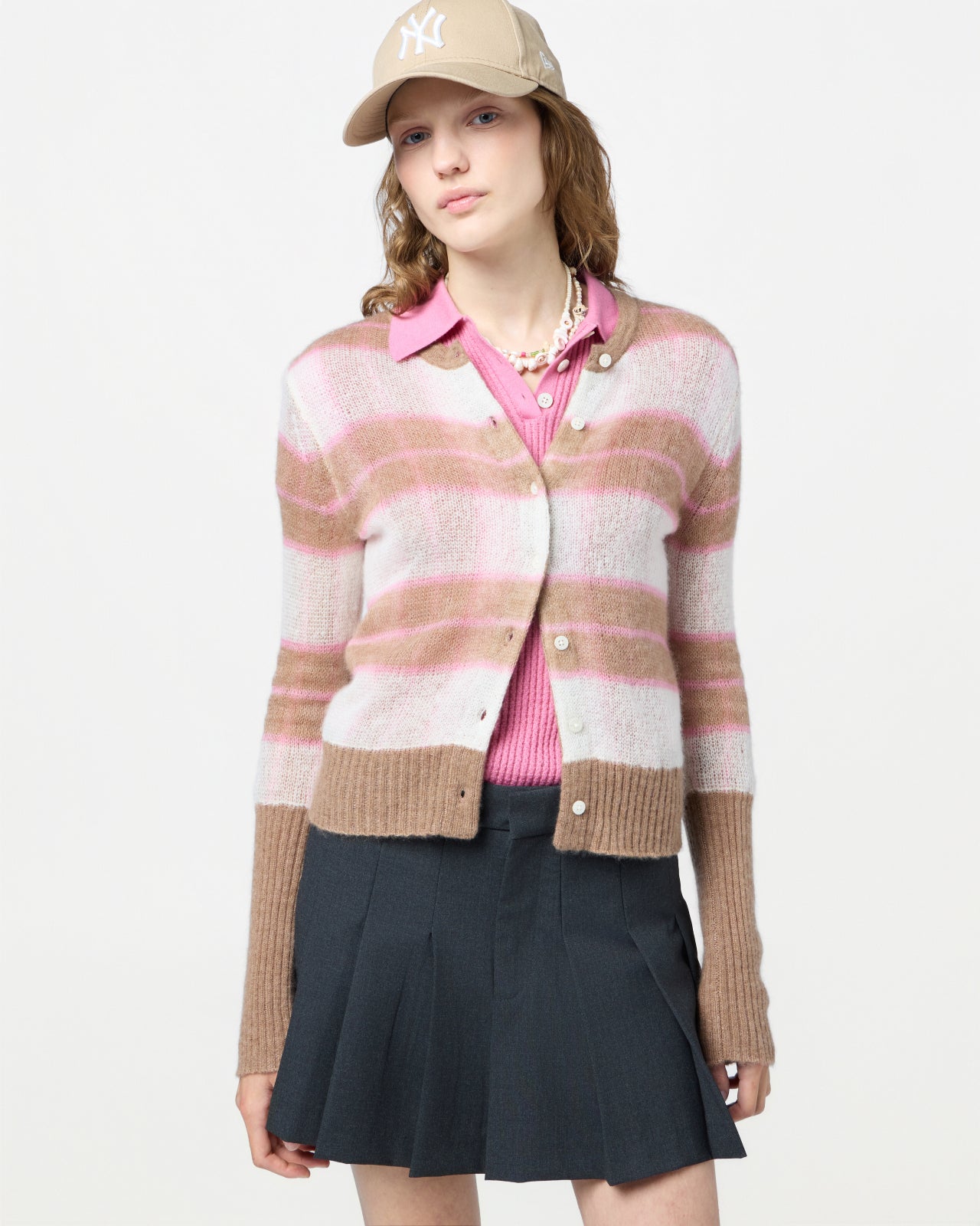 Shadow Plaid Cardigan - Taupe Combo