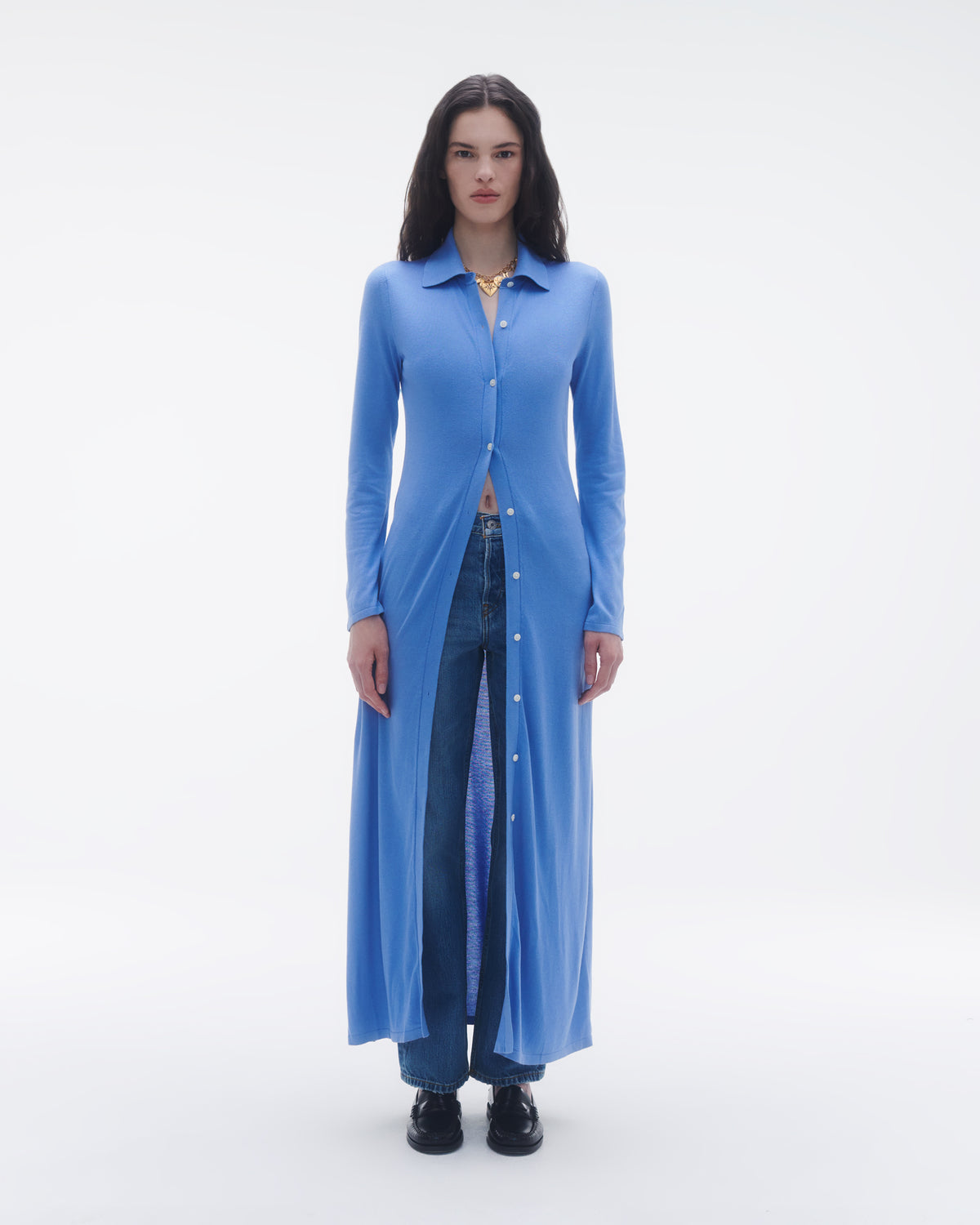 Showtime Shirt Dress In Silk/Linen - French Blue