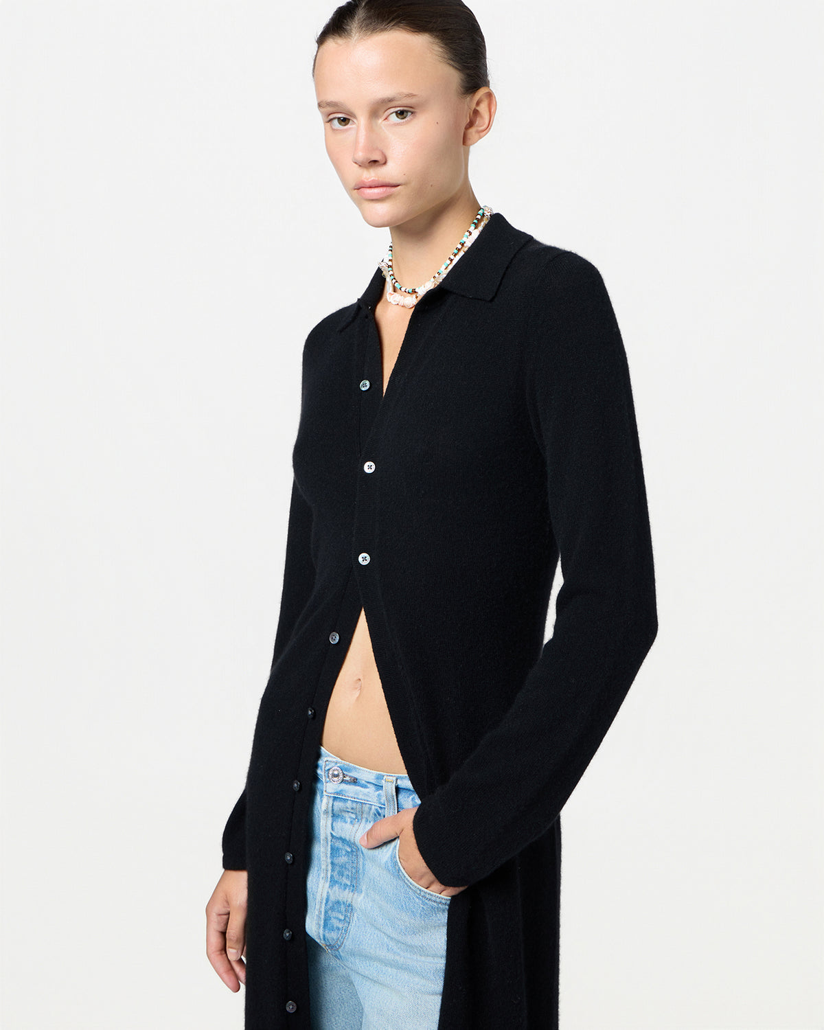 Showtime Shirt Dress In Cashmere - Black Guest In Residence Showtime Shirt Dress In Cashmere - Black Guest In Residence