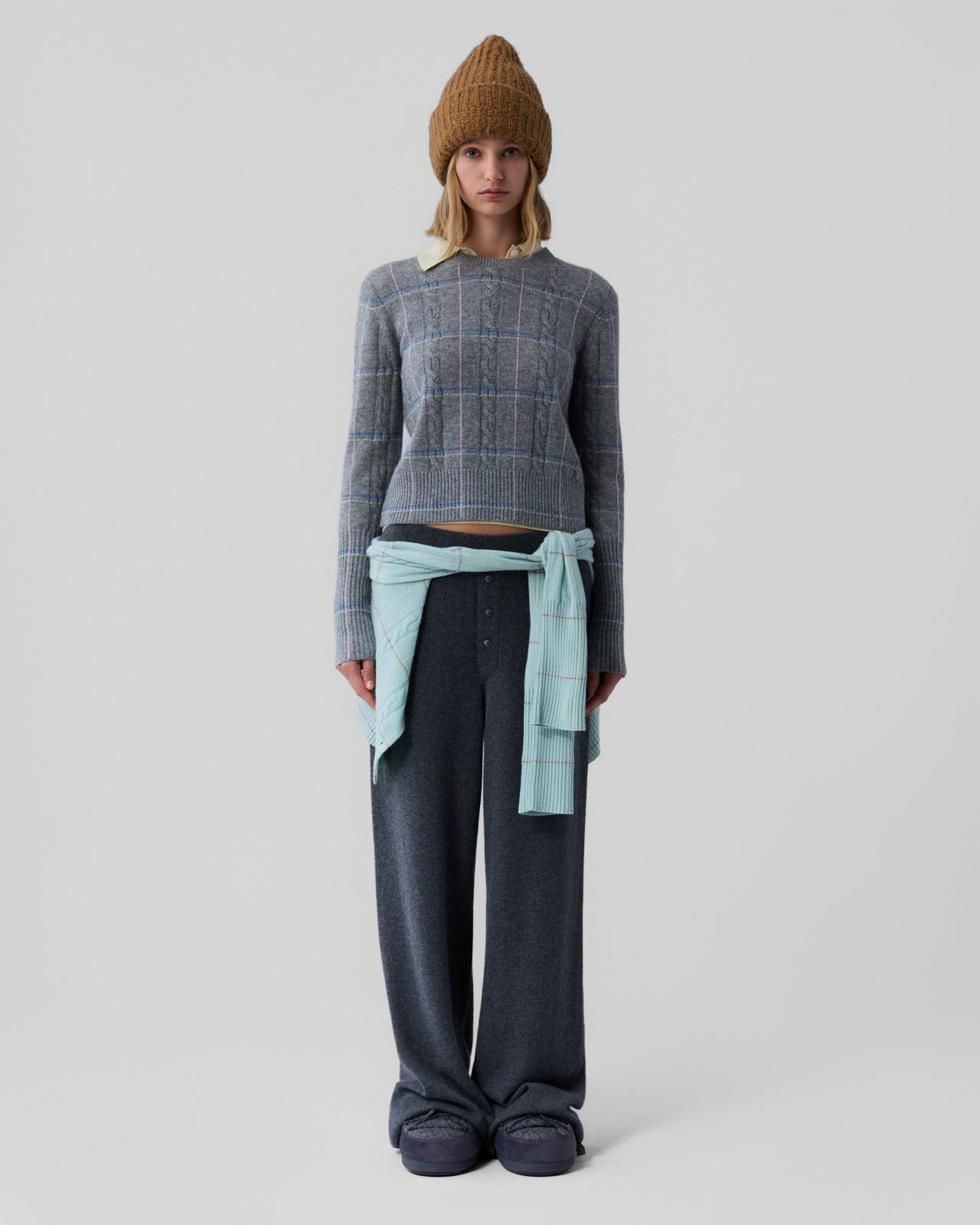 Shrunken Check Crew - Heather Grey Combo