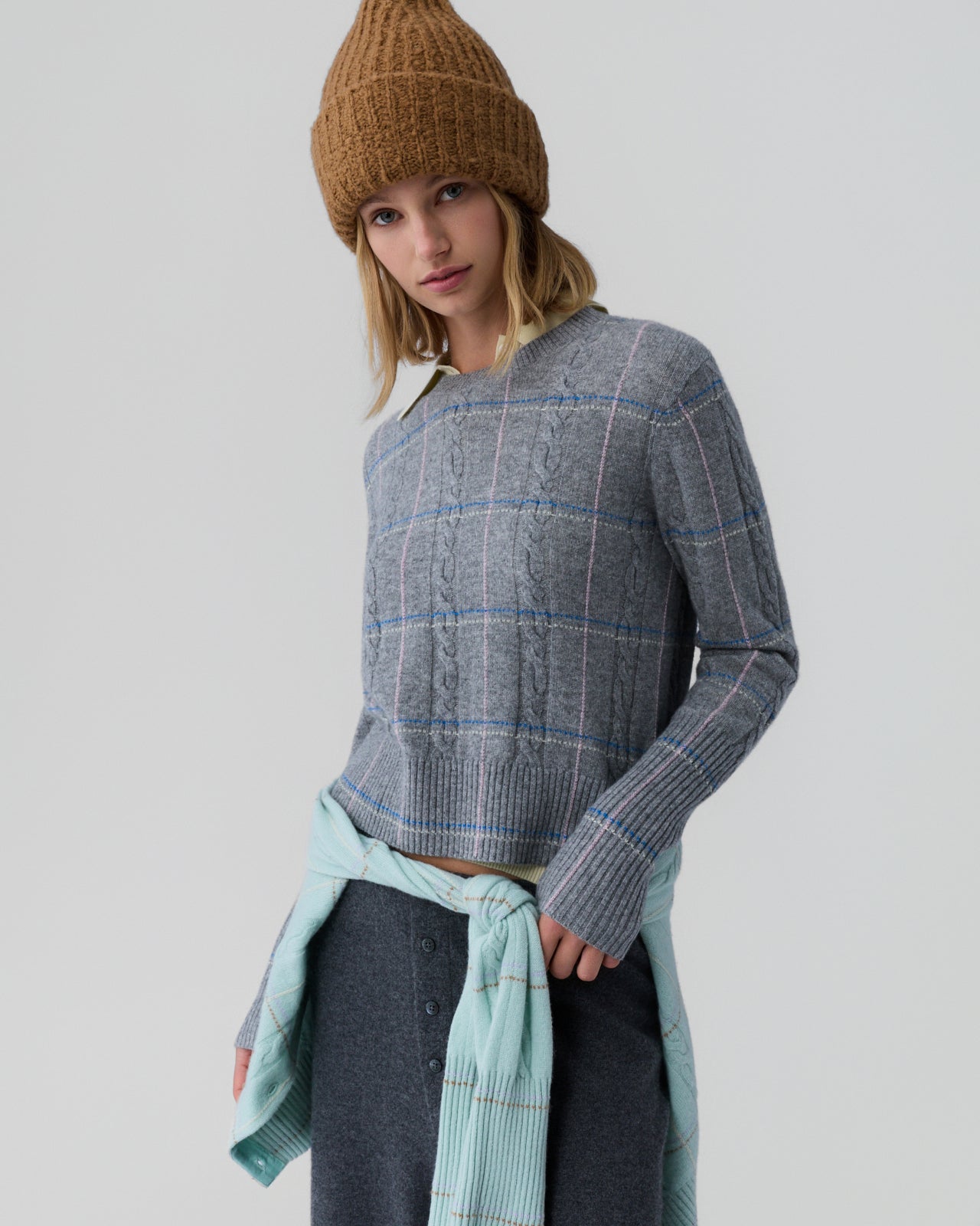 Shrunken Check Crew - Heather Grey Combo