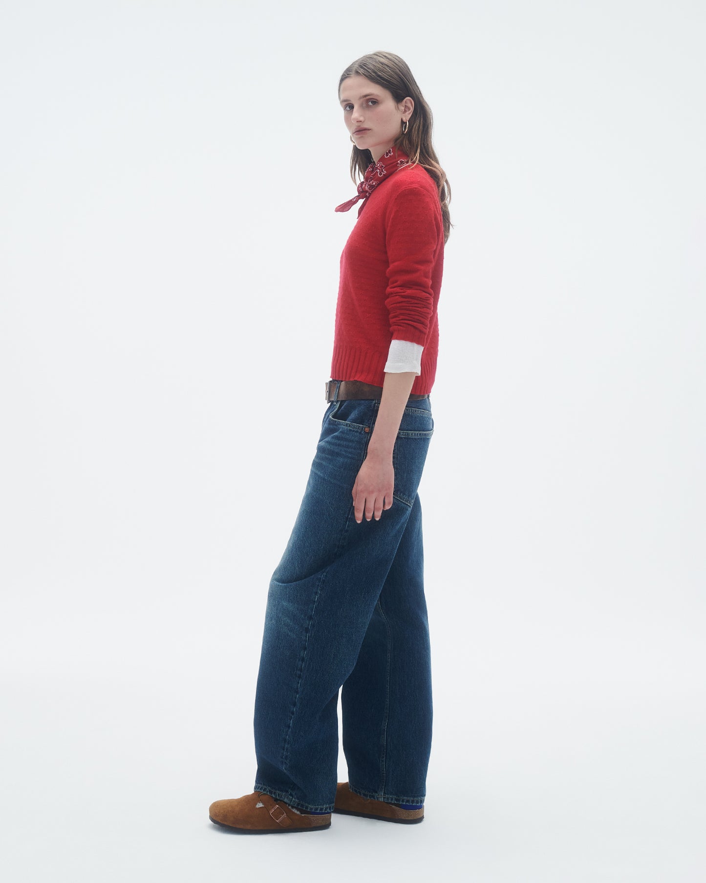 Shrunken Pointelle Crew In Cashmere  - True Red