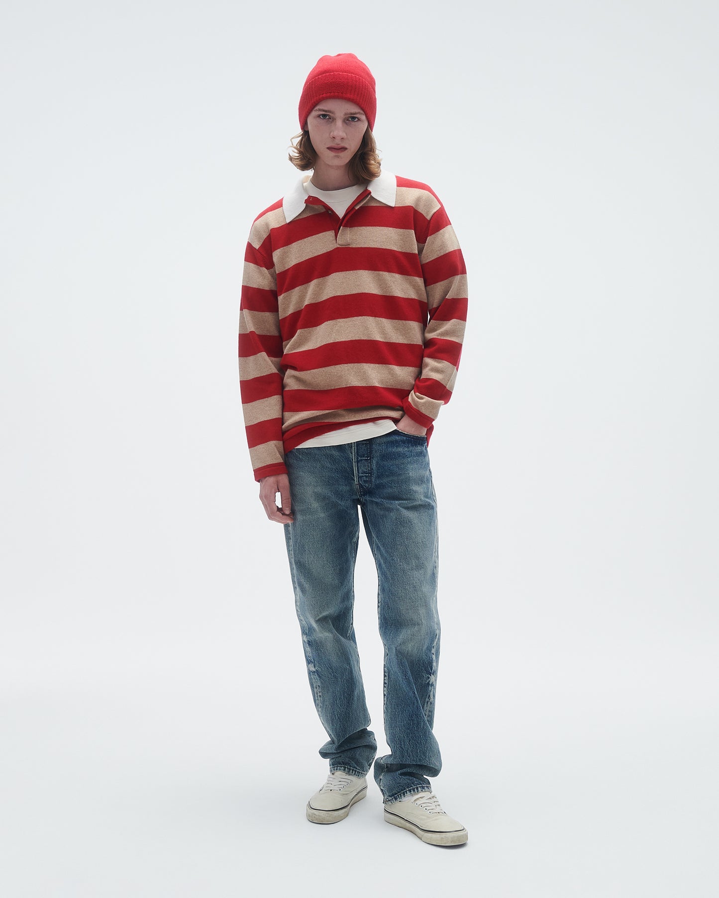 Striped Rugby - Dune/True Red