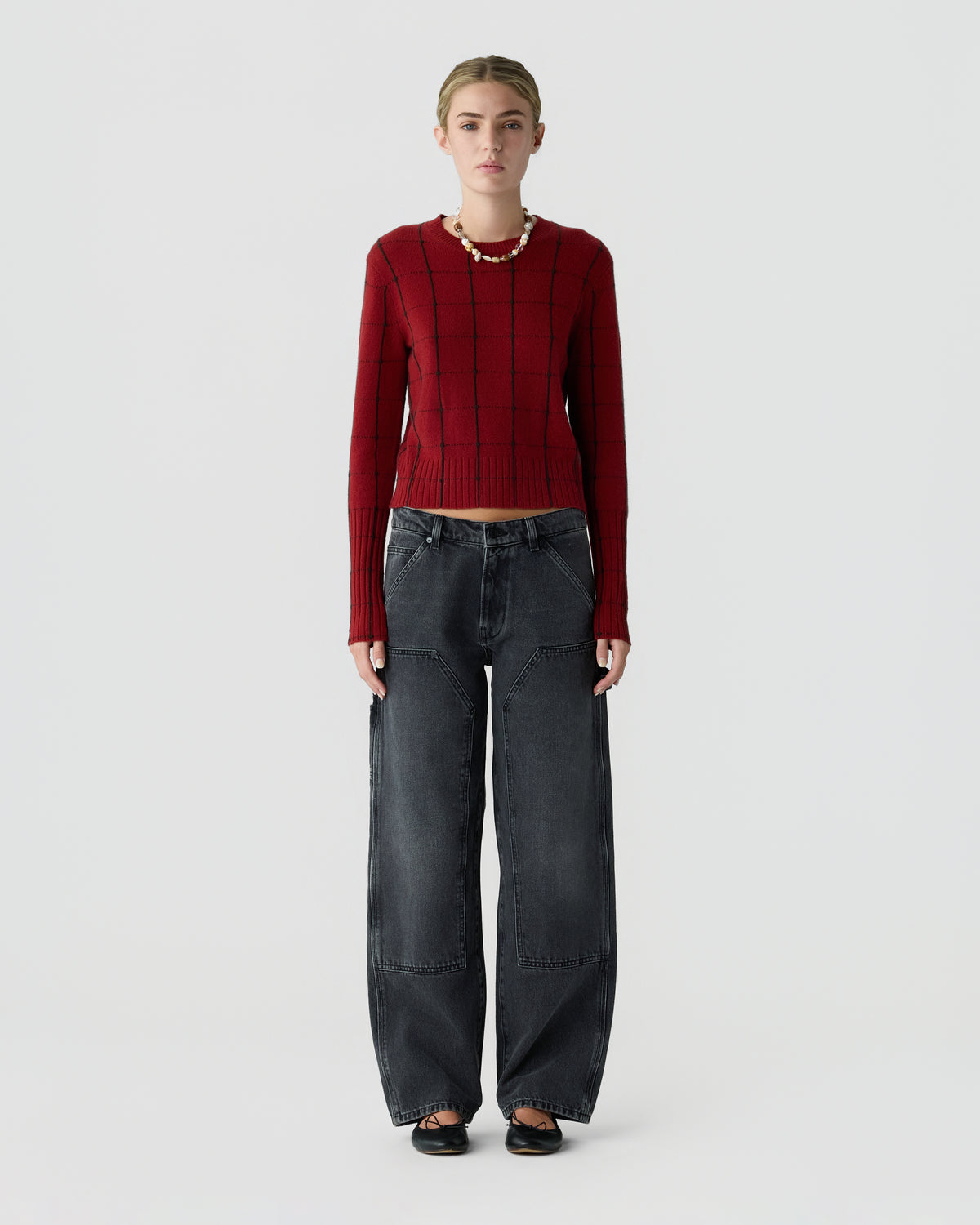 Shrunken Checker Crew - Carmine/Burnt Cocoa