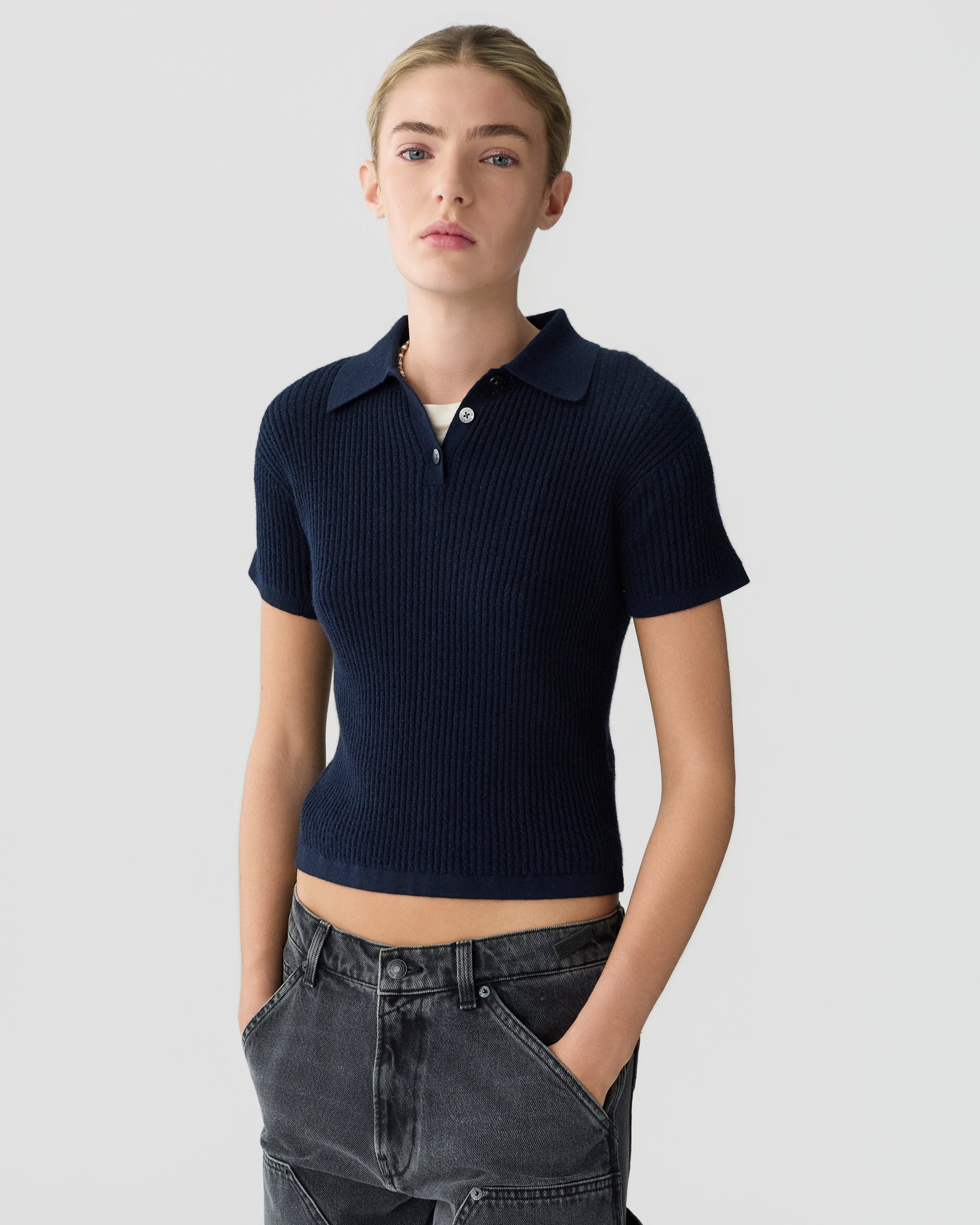 新品未使用 wonderland 20aw knit polo shirts Shrunken Polo - Midnight – Guest In Residence