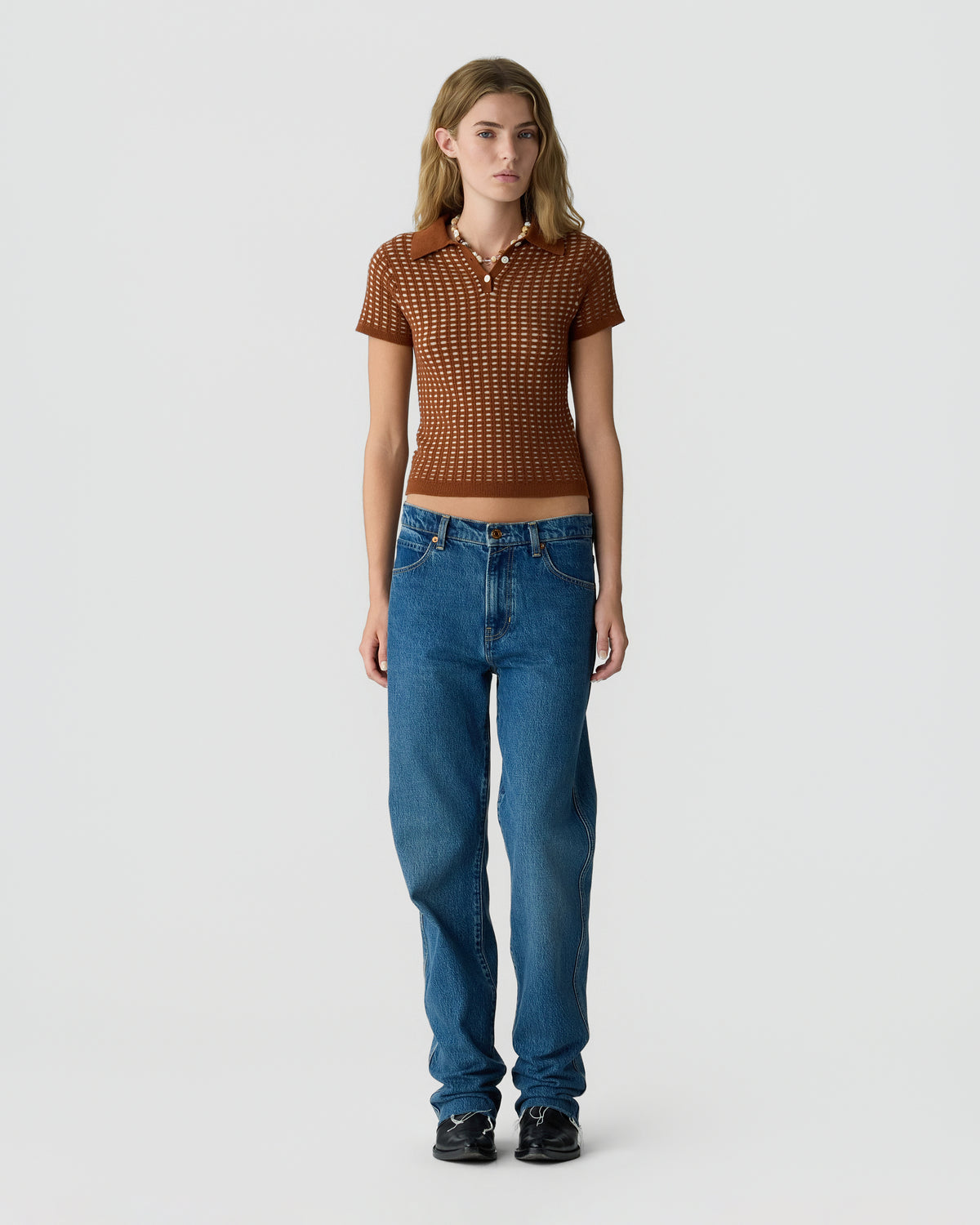 Shrunken Waffle Polo - Burnt Sienna/Sandstone