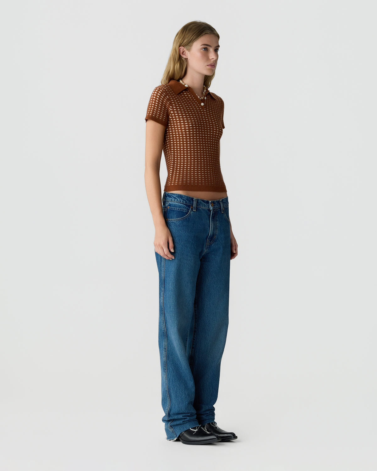 Shrunken Waffle Polo - Burnt Sienna/Sandstone