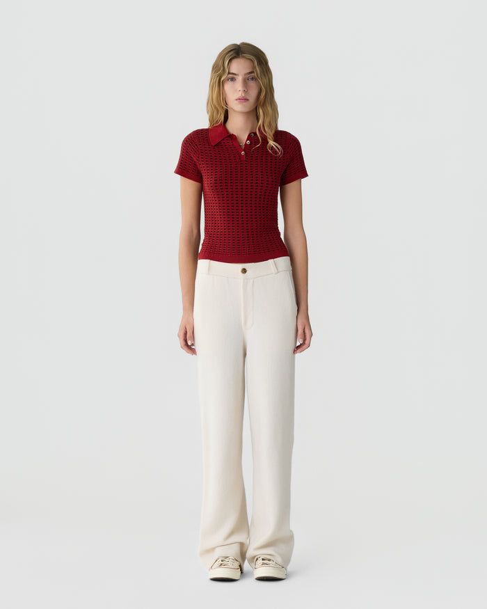 Guest in Residence — Shrunken Waffle Polo - Carmine/Burnt Cocoa
