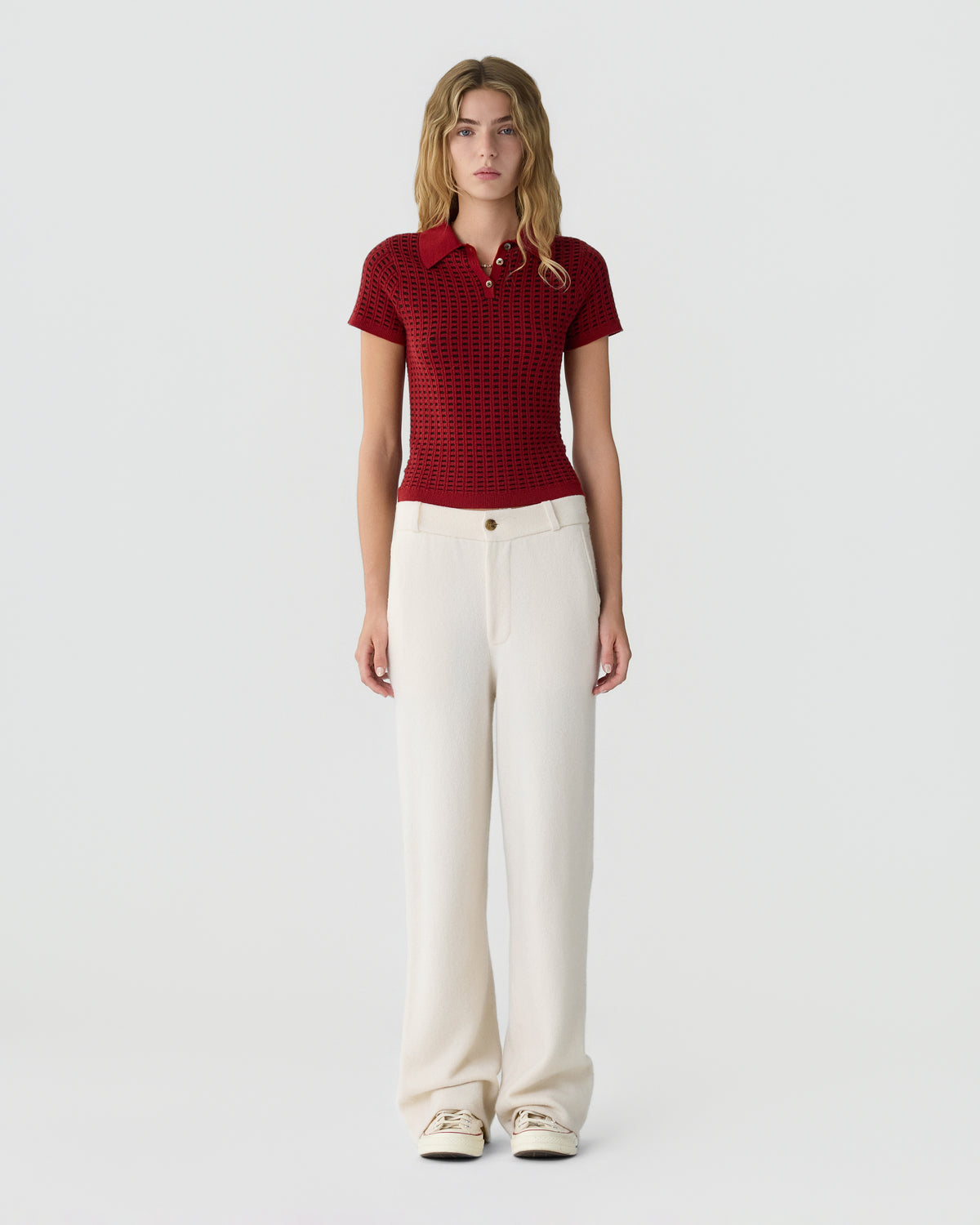 Shrunken Waffle Polo - Carmine/Burnt Cocoa