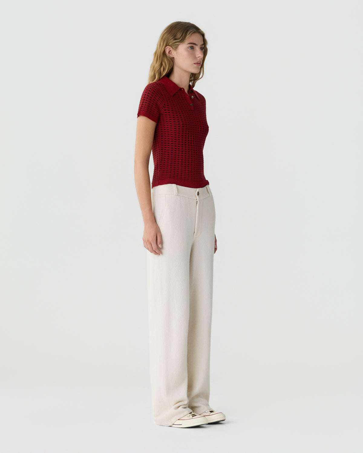 Shrunken Waffle Polo - Carmine/Burnt Cocoa