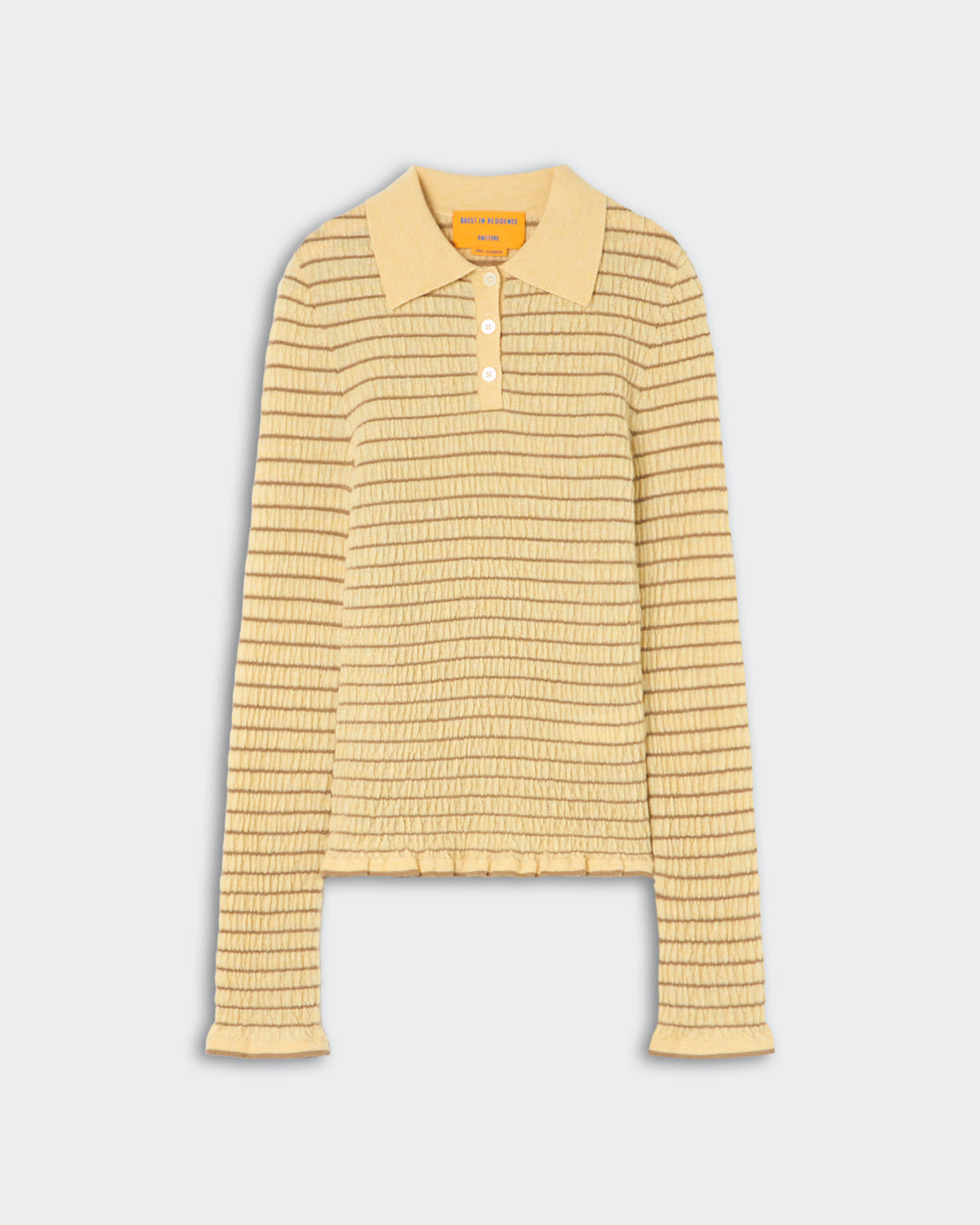 Smocked L/S Shrunken Polo - Butter/Camel