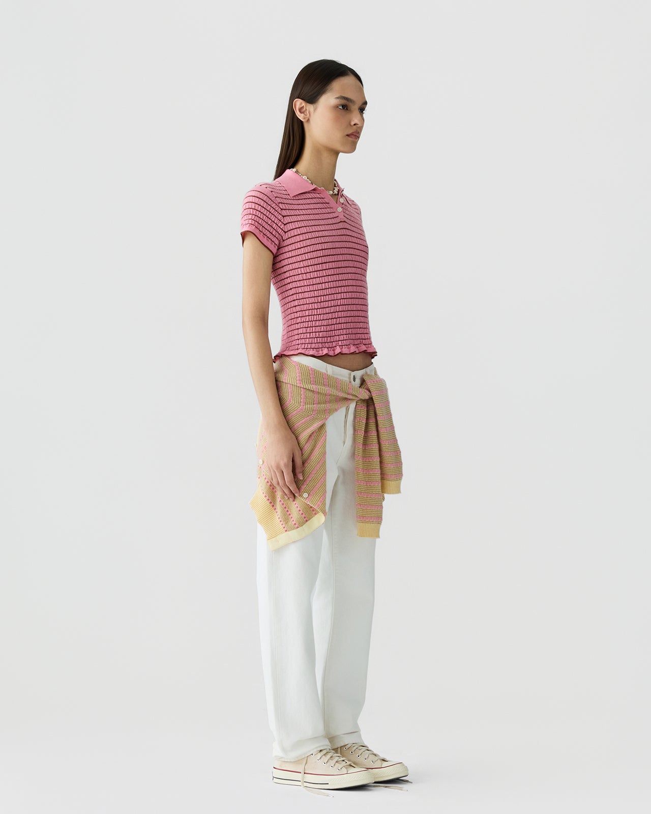 Smocked Shrunken Polo - Sprinkle/Burnt Sienna – Guest In Residence