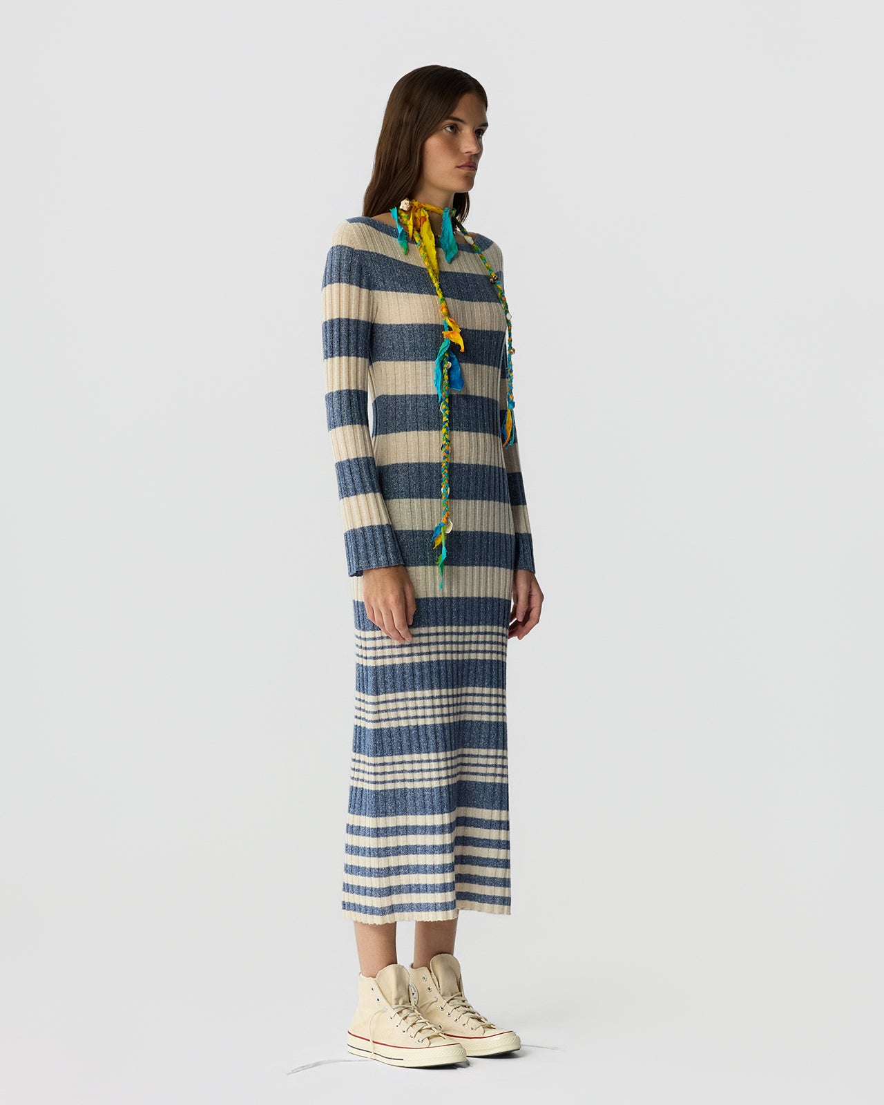 white christmas dresses Exclusive Cream Striped Midi Dress