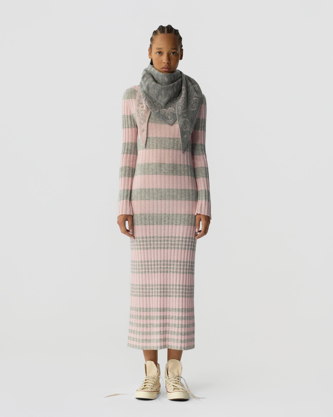 Striped Rib Dress - Powder Pink/Stone Powder Pink/Stone / M