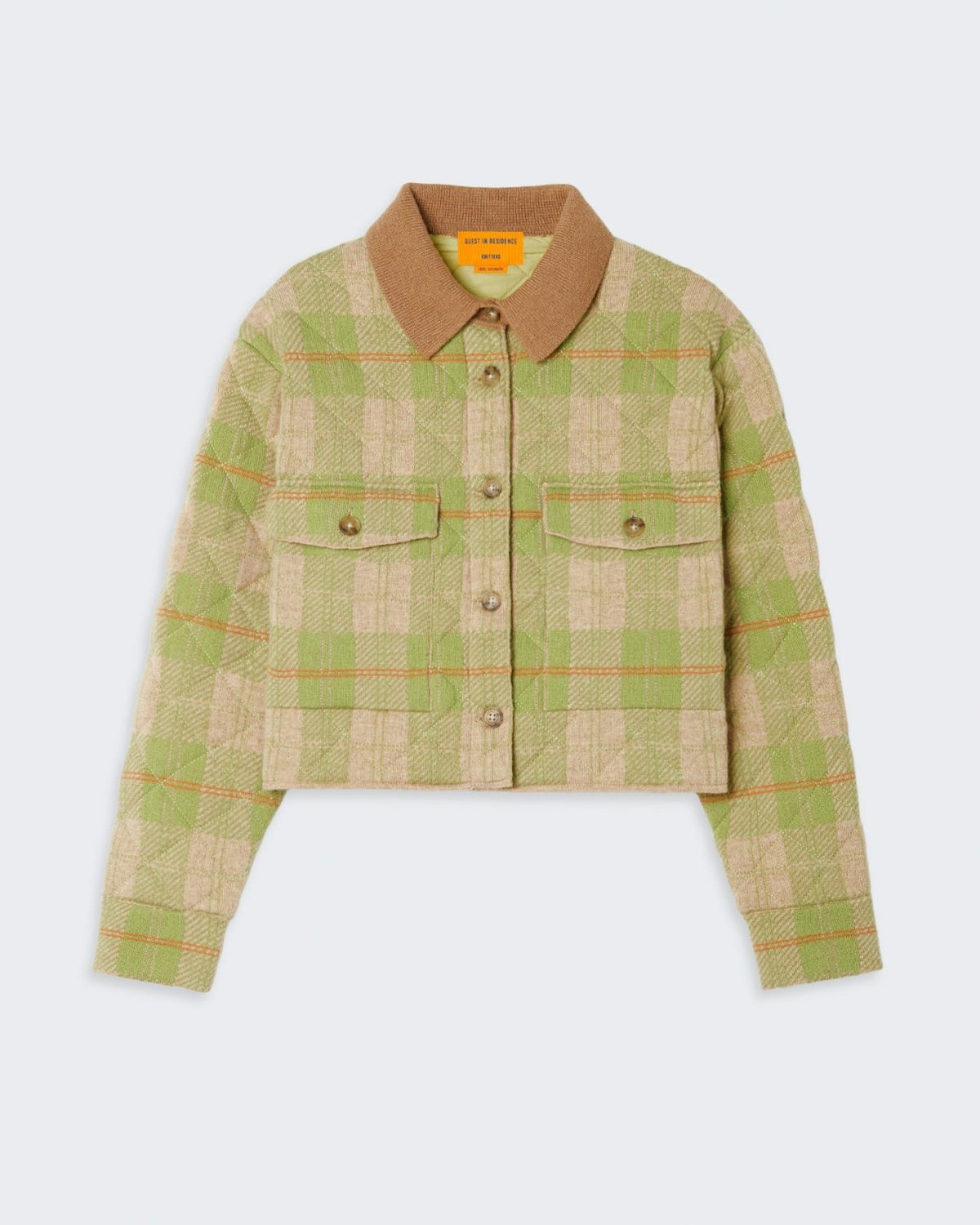 Quilted plaid jacket in cashmere blend with Matcha Combo color.