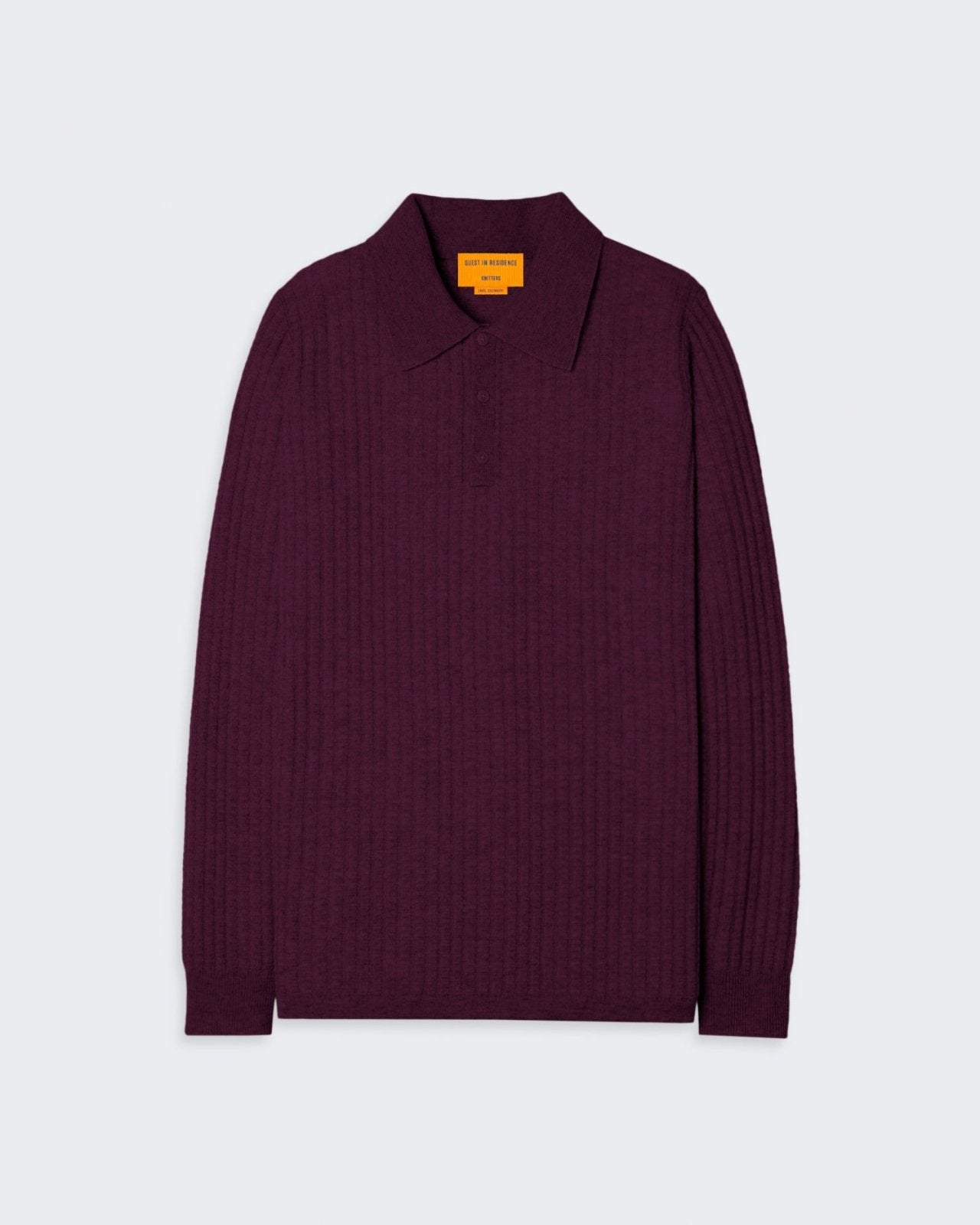 Men's Theo Waffle Polo Sweater in Plum Cashmere