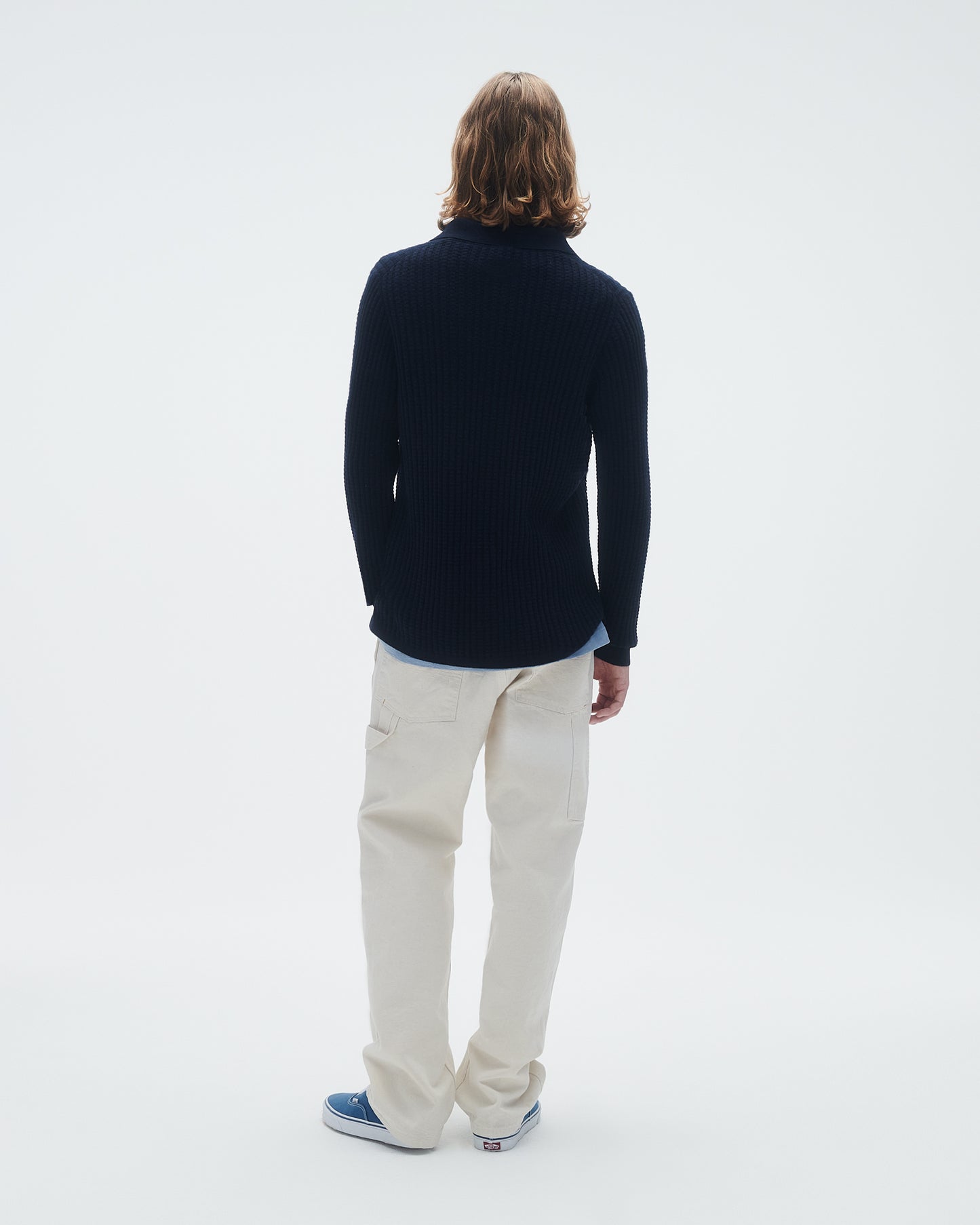 Theo Waffle Polo In Cashmere - Midnight