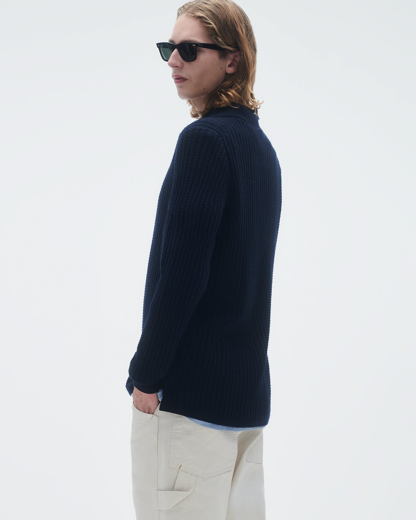 Theo Waffle Polo In Cashmere - Midnight