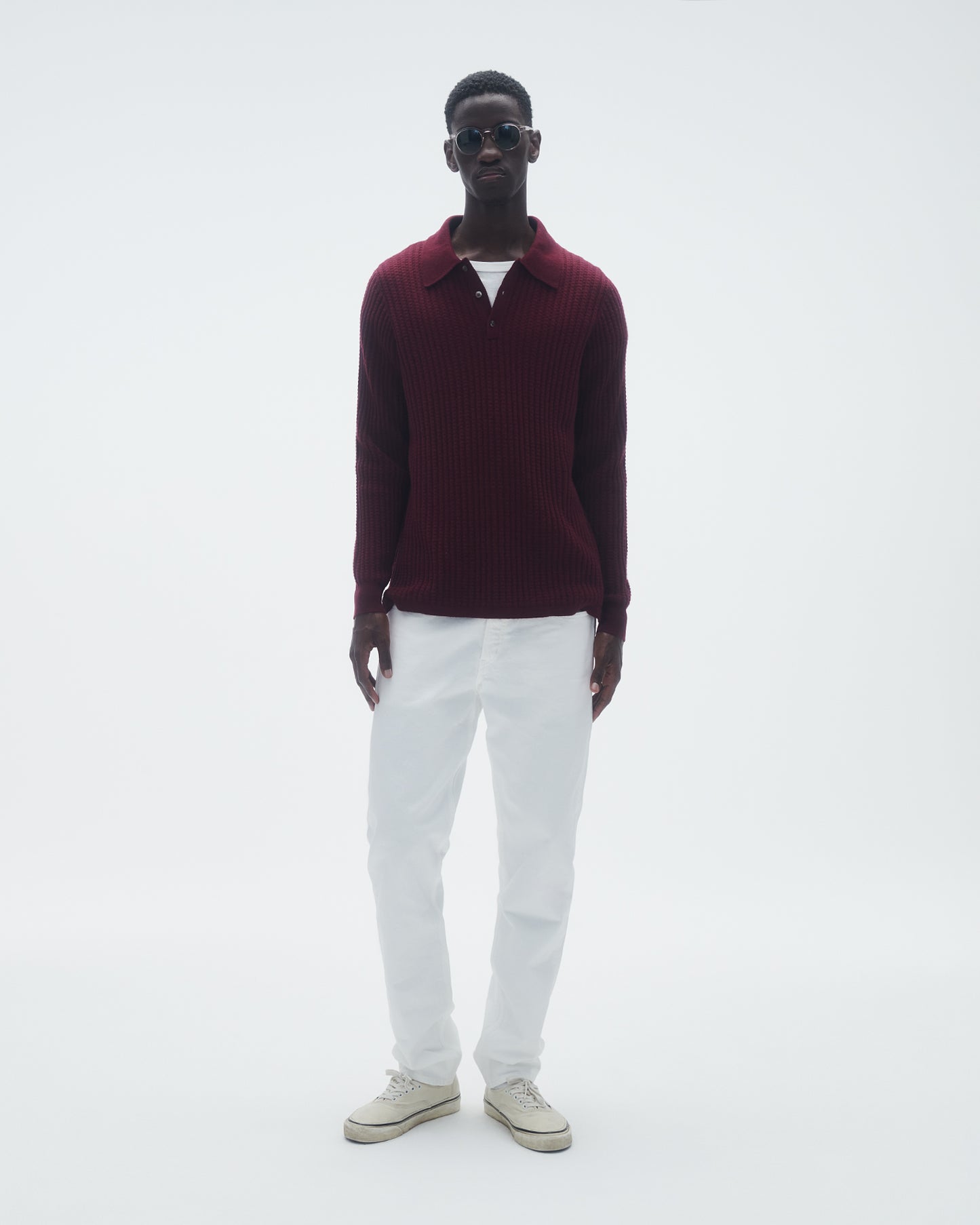 Theo Waffle Polo In Cashmere - Plum