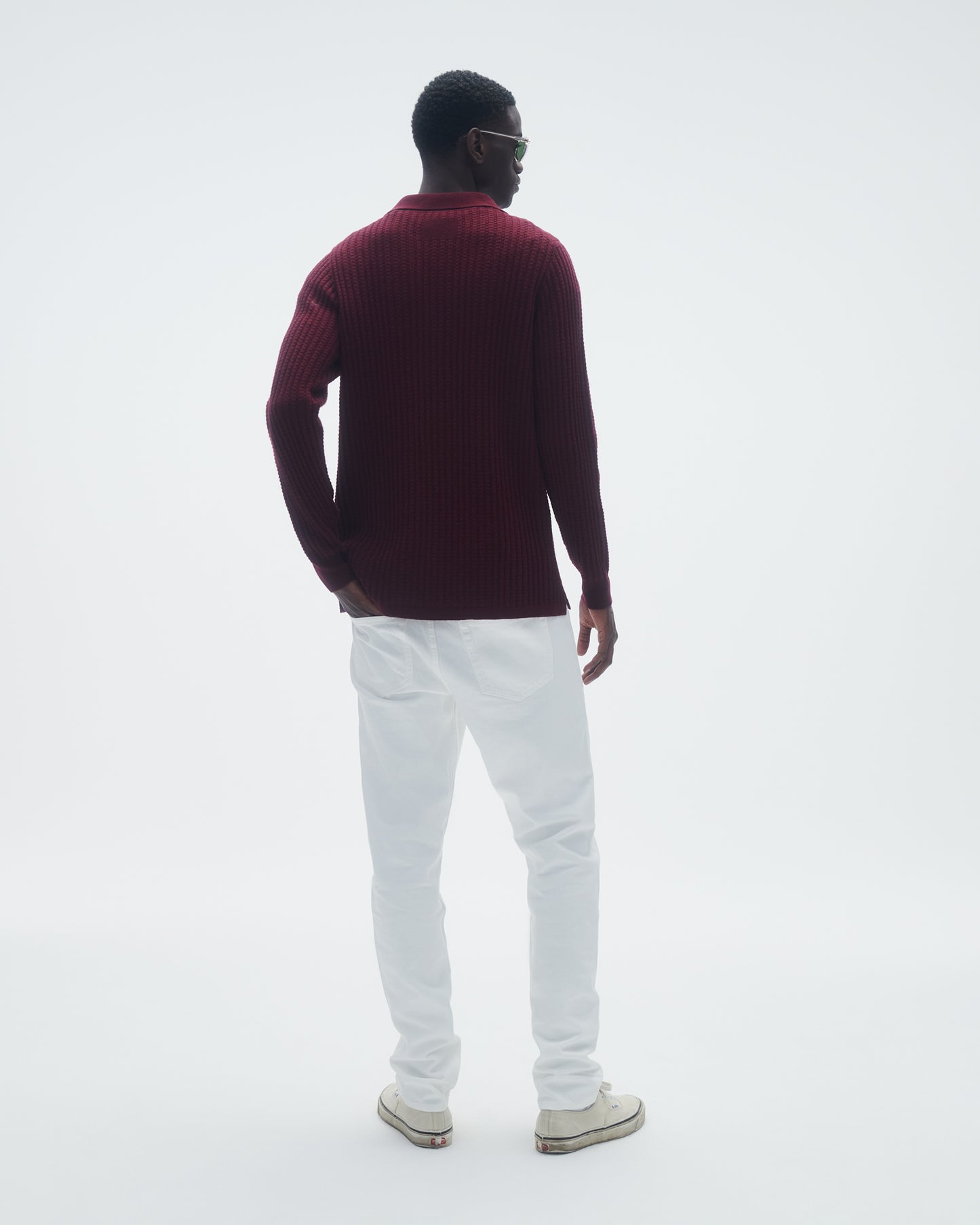 Theo Waffle Polo In Cashmere - Plum