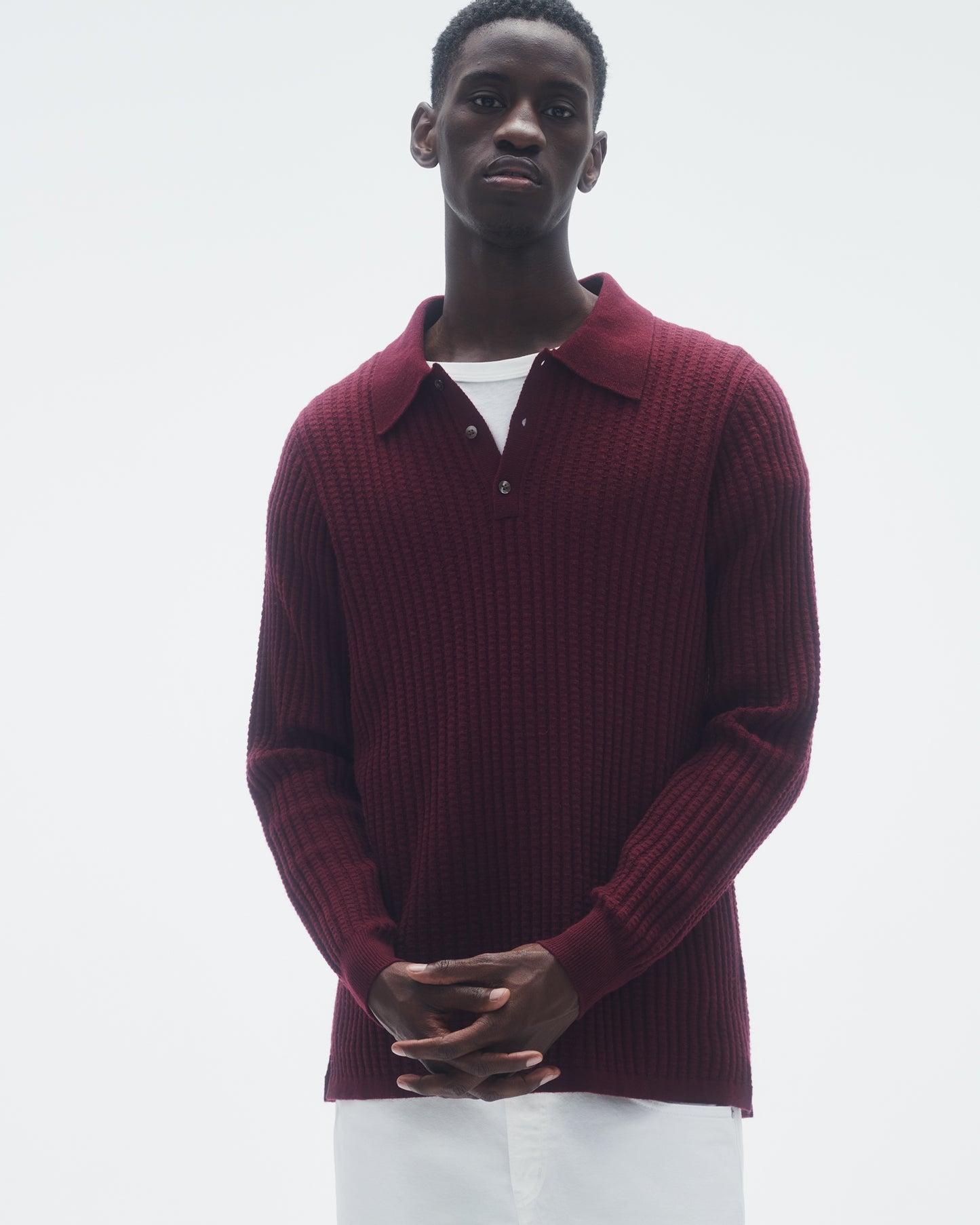 Theo Waffle Polo In Cashmere - Plum