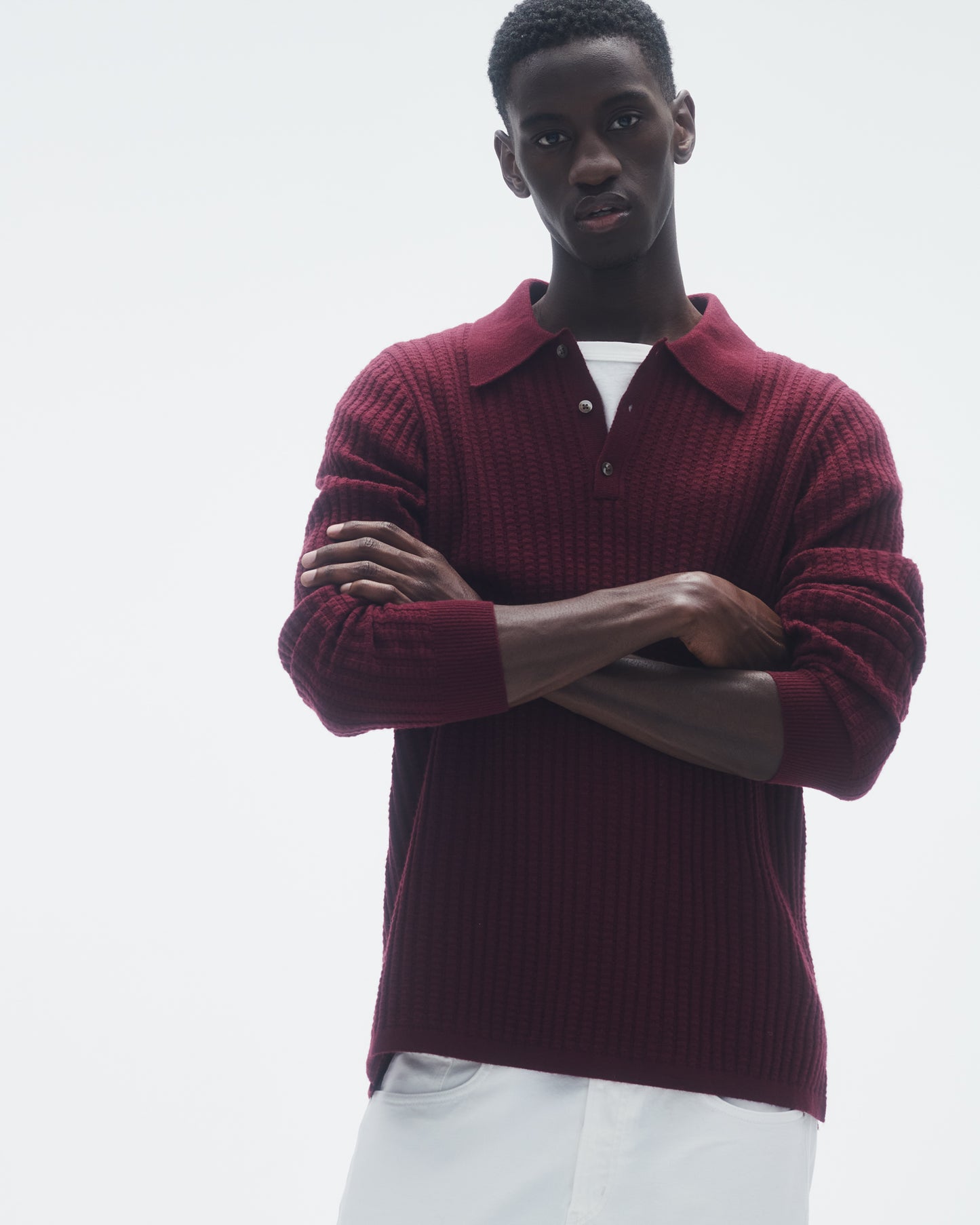 Theo Waffle Polo In Cashmere - Plum