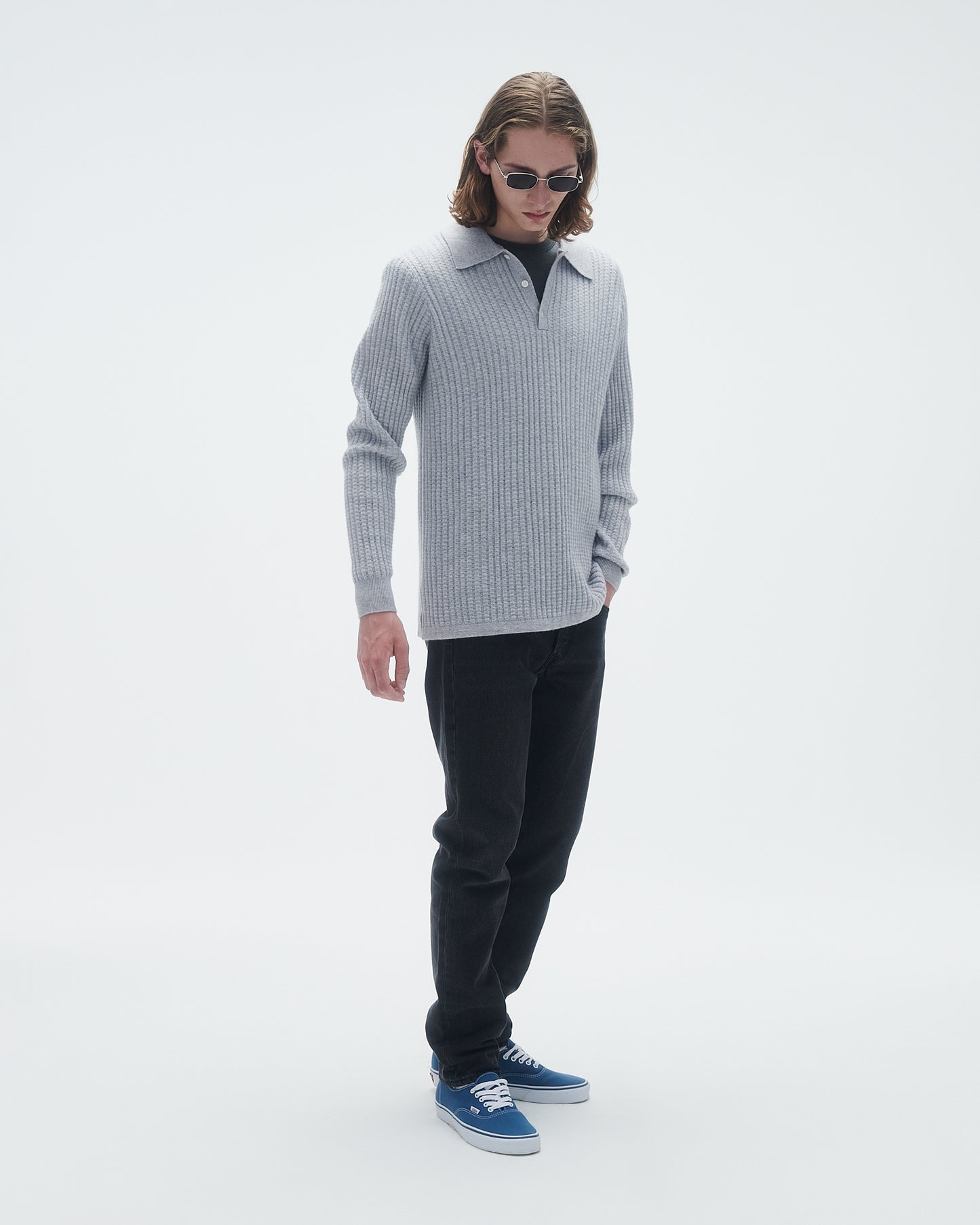 Theo Waffle Polo In Cashmere - Stone