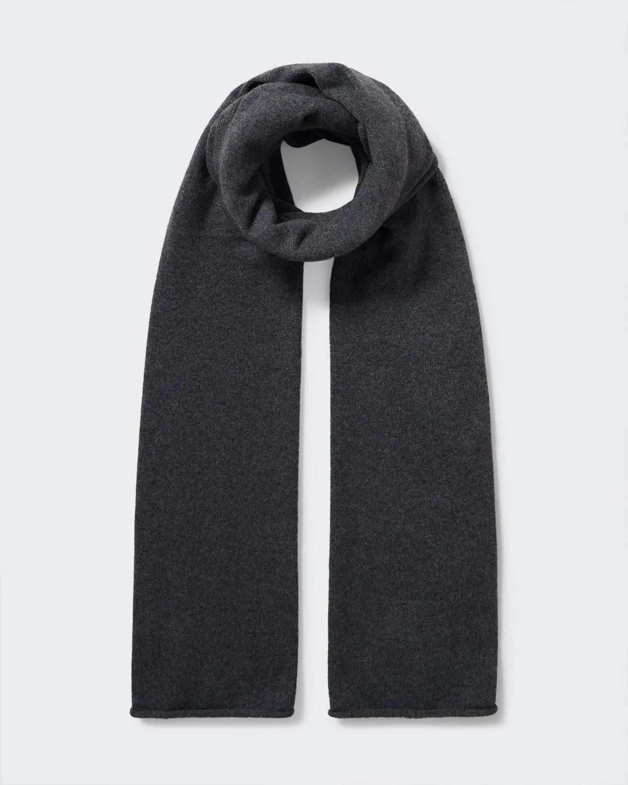 The Big Scarf - Charcoal, lightweight 100% cashmere, 74" x 19", soft knit with roll hem design.