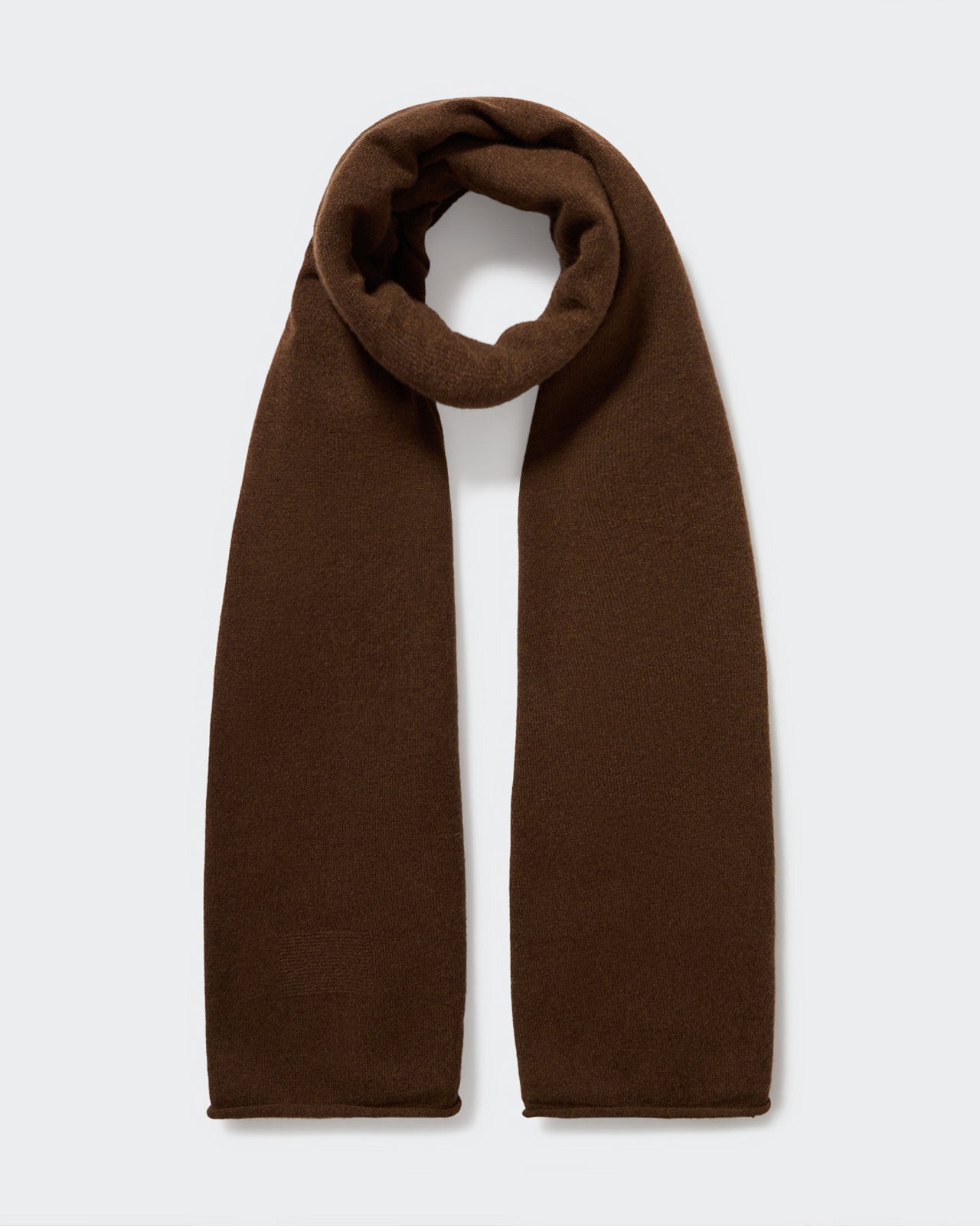 The Big Scarf - Chestnut made of lightweight 100% cashmere with a jersey roll hem in a rich chestnut color.