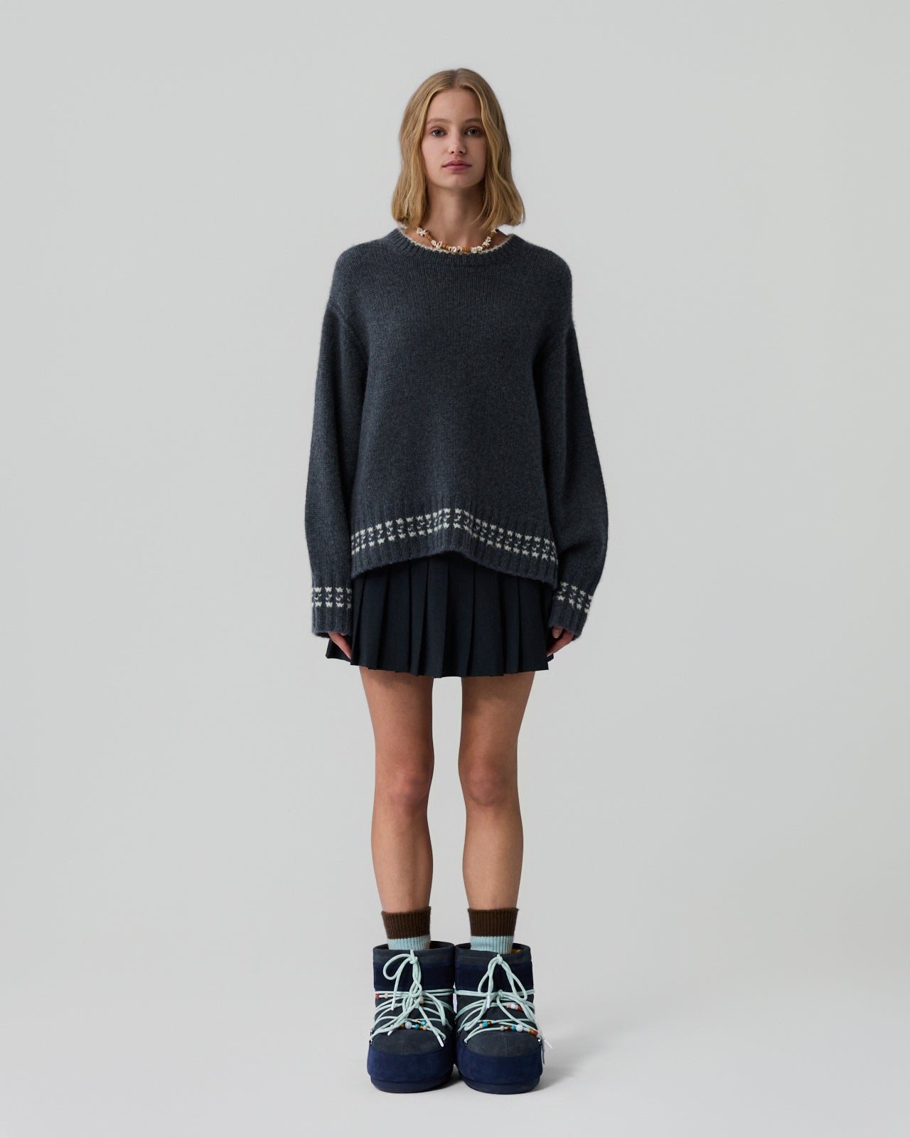 Tipped Cozy Crew - Charcoal/Mist