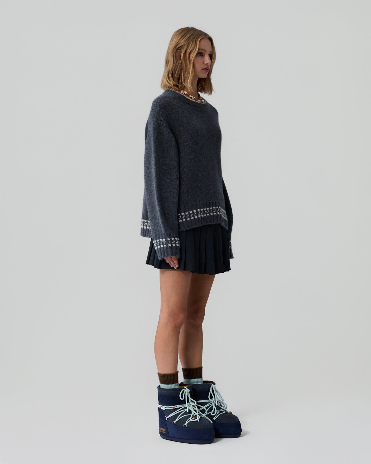 Tipped Cozy Crew - Charcoal/Mist