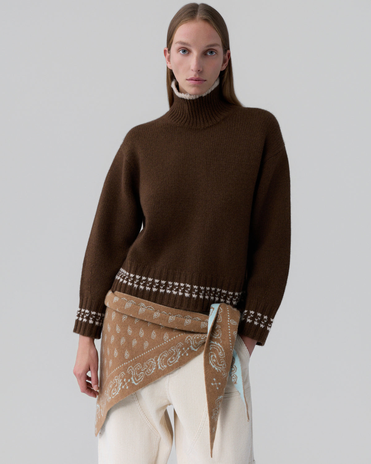 Tipped Cozy Turtleneck - Chestnut/Sandstone