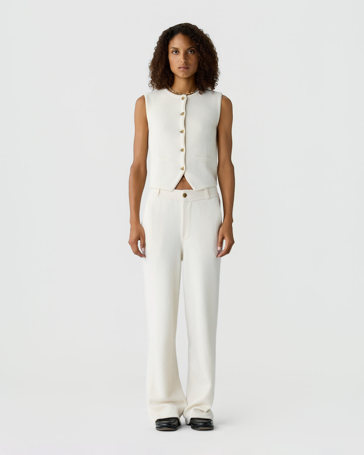 Tailored Crew Vest - Cream