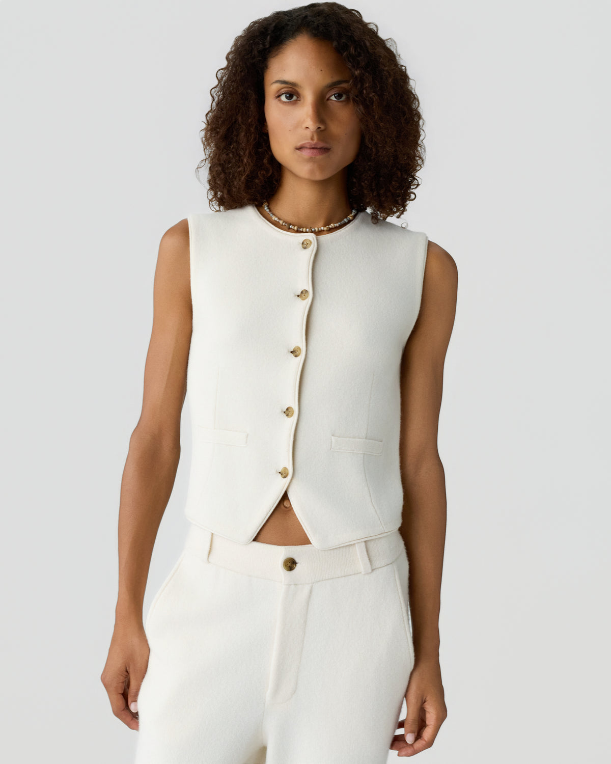 Tailored Crew Vest - Cream