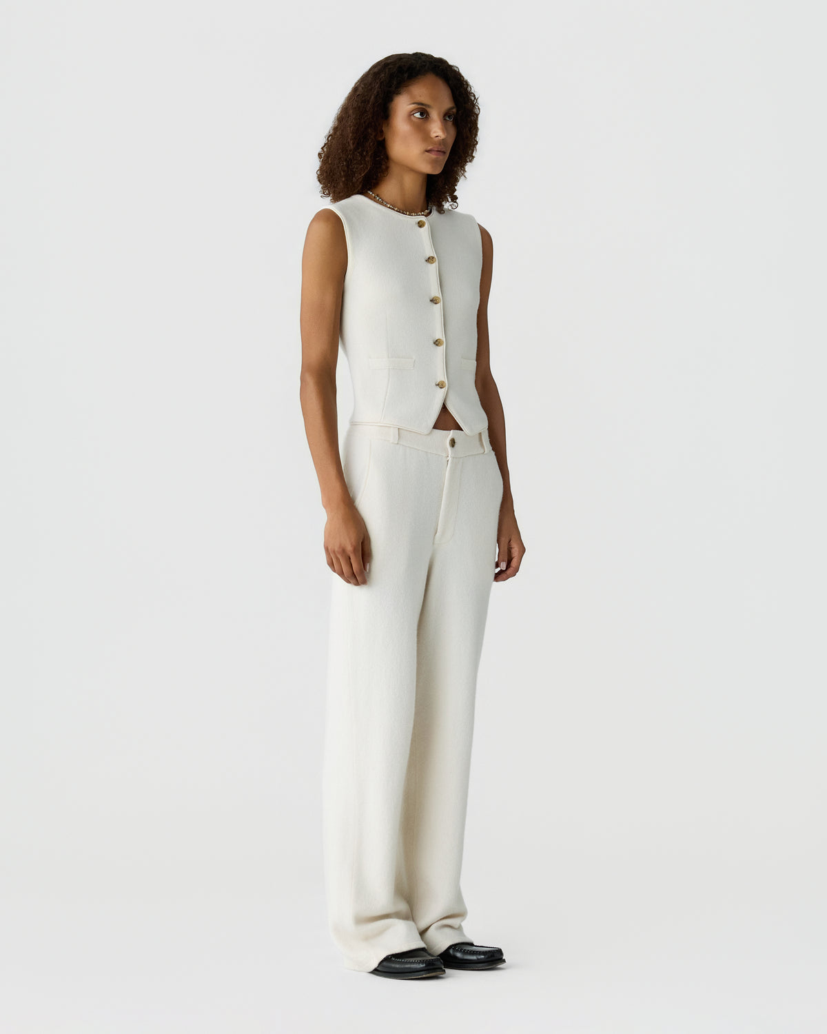 Tailored Crew Vest - Cream