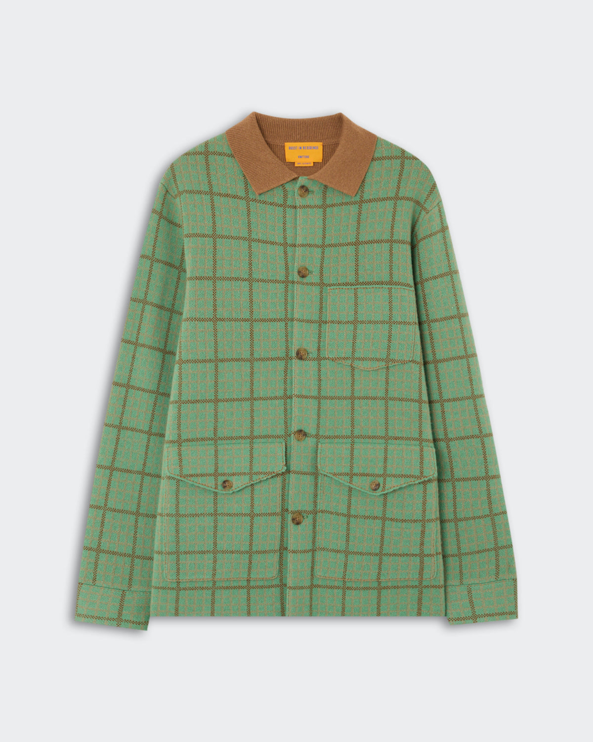 Tartan Industry Jacket - Highland Combo in green and brown plaid pattern with a button-up front, collar, long sleeves, and three front pockets on a plain background.
