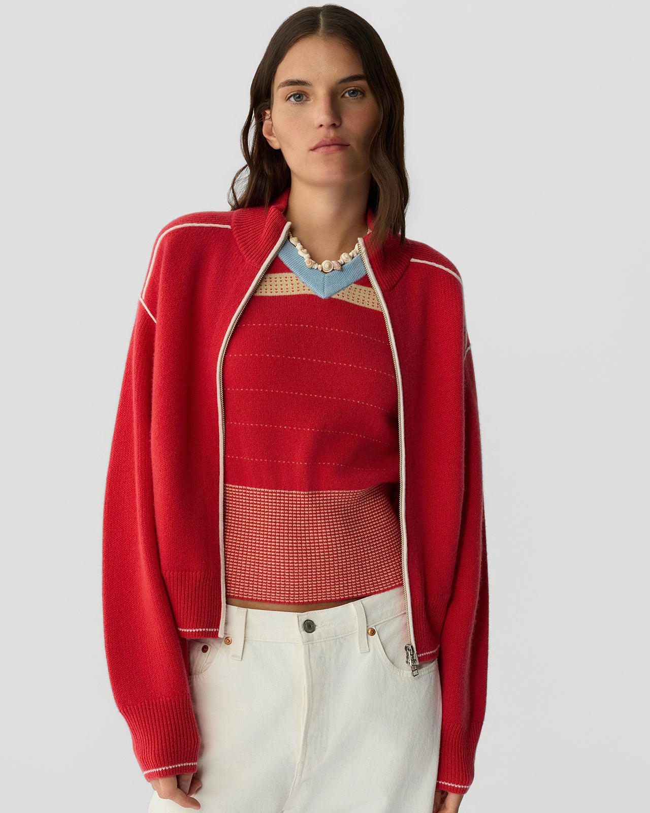 Track Jacket - Scarlet/Cream