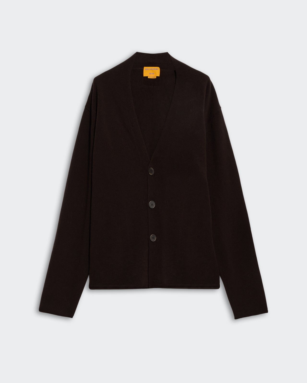 Everywear Cardigan Burnt Cocoa men's medium-weight cashmere cardigan with three buttons and shawl collar