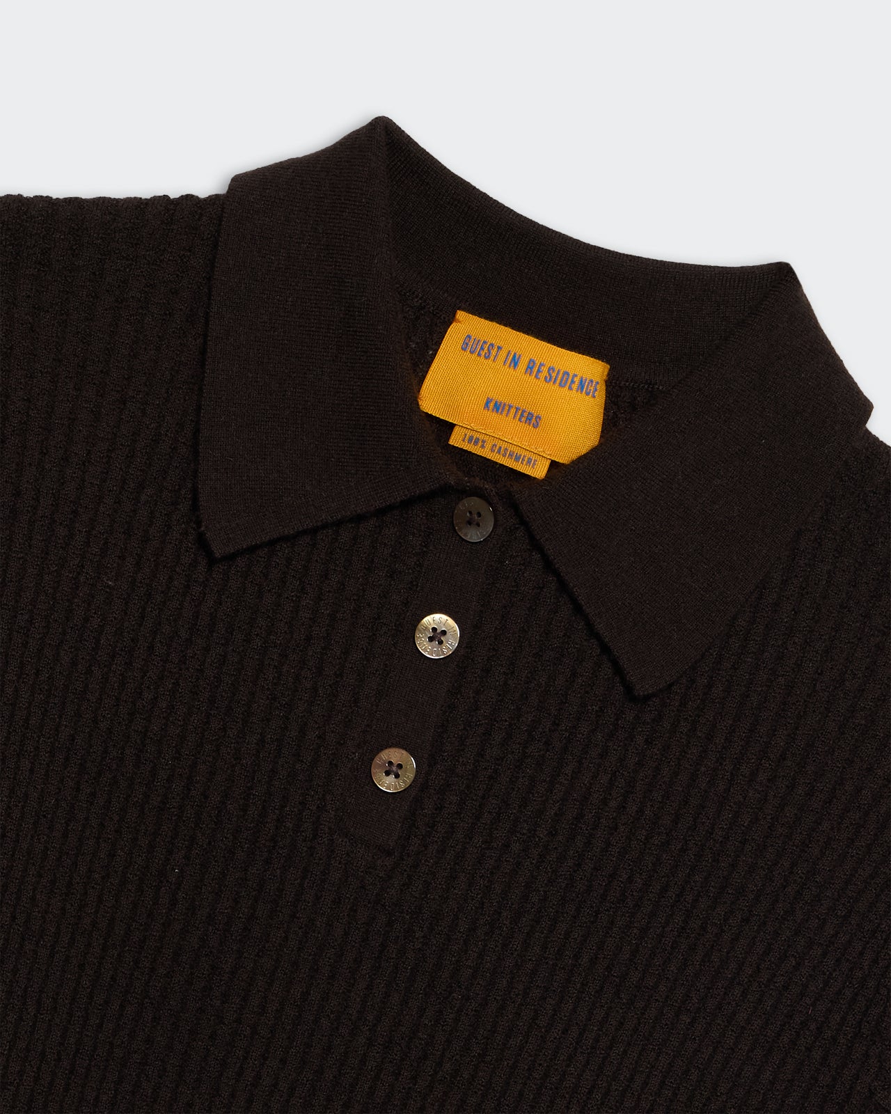 Shrunken Polo - Burnt Cocoa women's lightweight waffle knit polo with collar and three-button placket in burnt cocoa color.