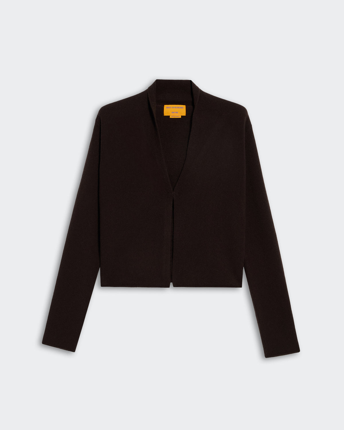 Stealth Cardigan - Burnt Cocoa lightweight women's open-front cardigan with shawl collar and front hook-and-eye closure.