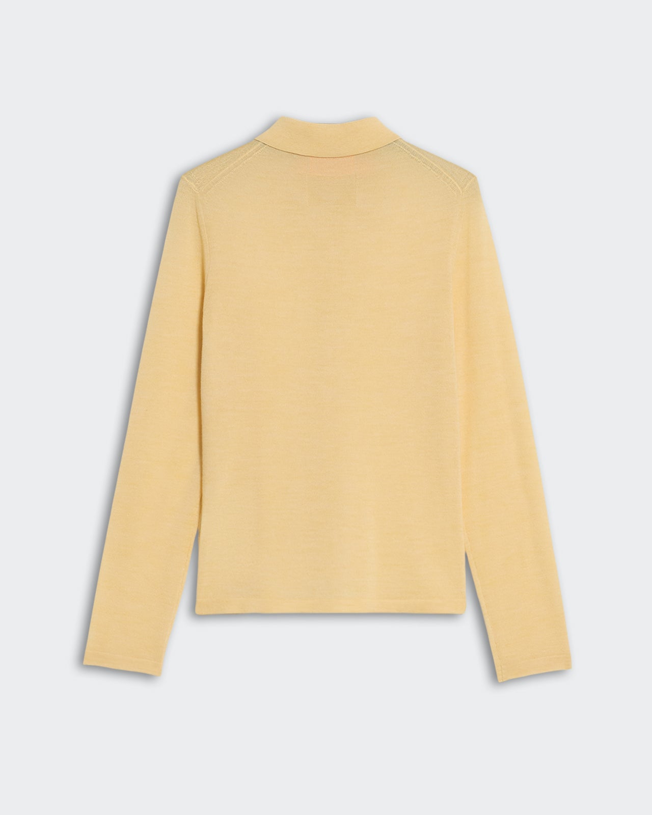 Elle Shirt in Cashmere Butter shown from the back, long sleeve lightweight button-down in soft yellow.