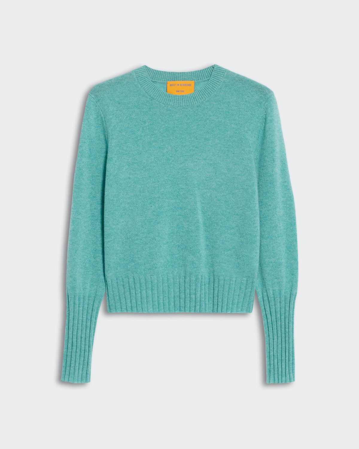 Shrunken Crew - Glacier soft turquoise crewneck sweater with ribbed cuffs and hem, perfect for casual and cozy wear.