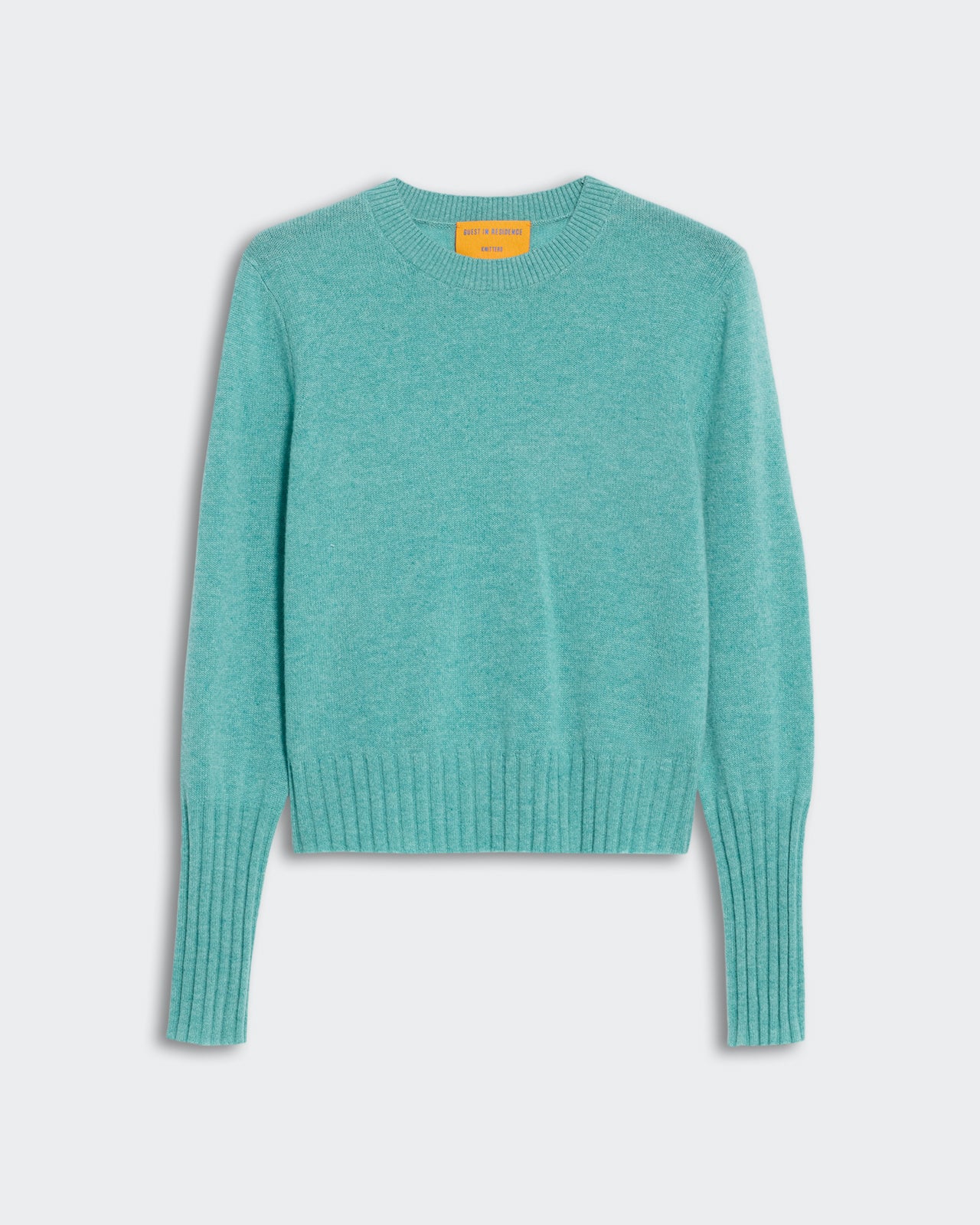 Shrunken Crew - Glacier soft turquoise crewneck sweater with ribbed cuffs and hem, perfect for casual and cozy wear.