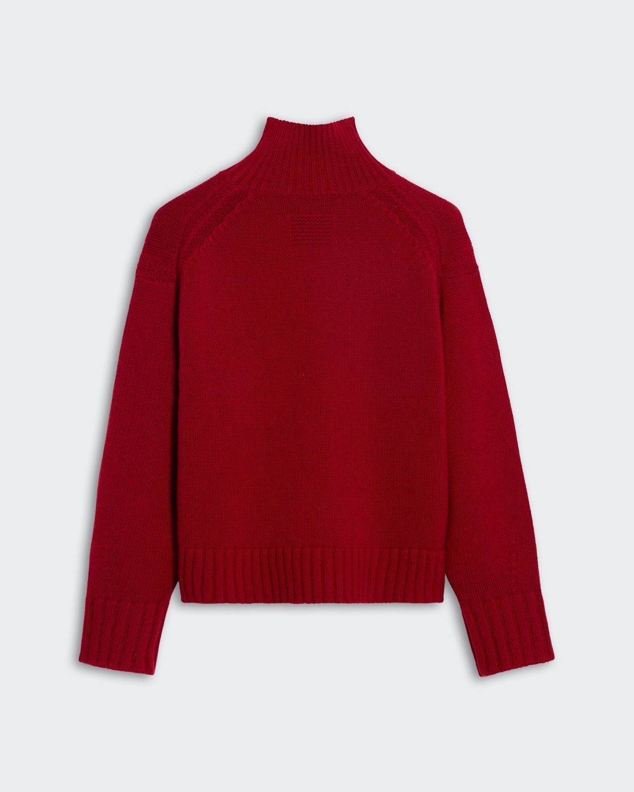 Cozy Turtleneck - Ruby red knitted sweater with ribbed high neck, cuffs, and hem for warmth and style